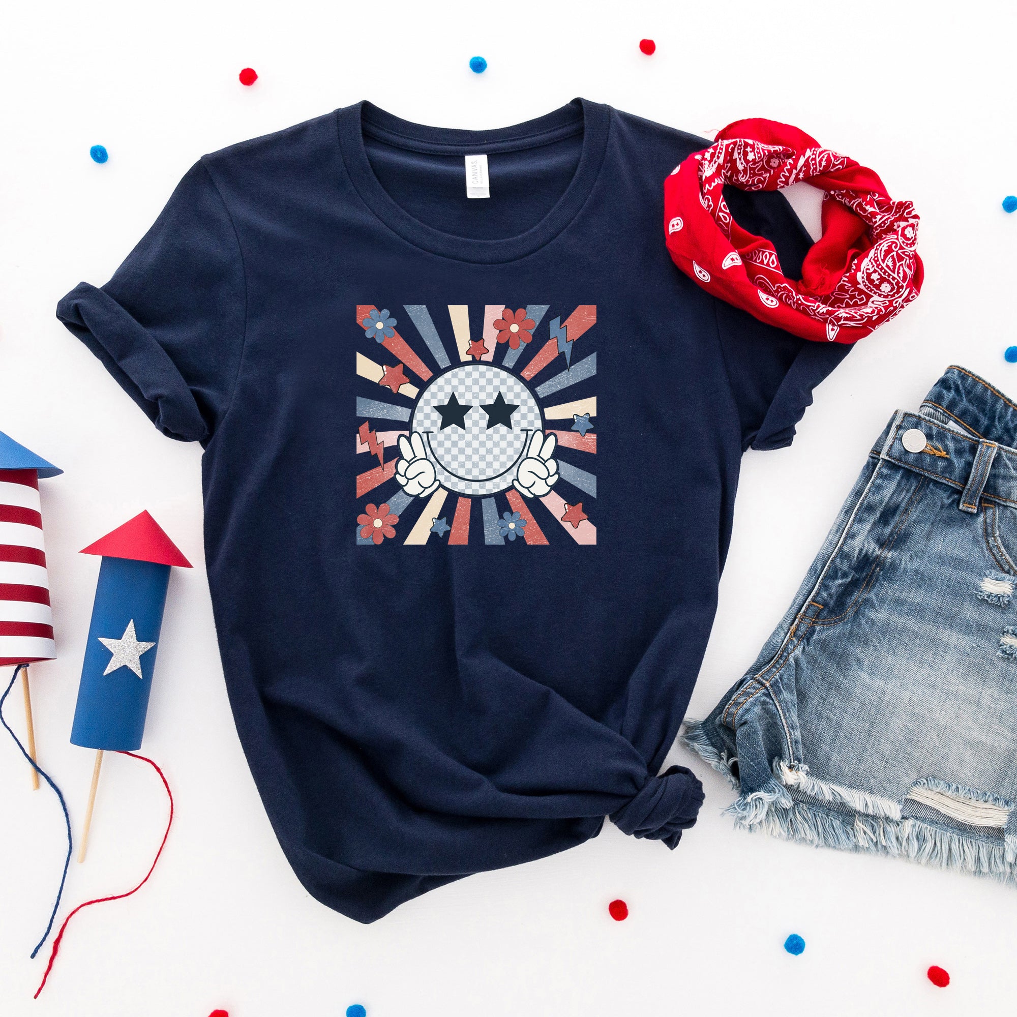 Smiley Peace Sign Flowers | Short Sleeve Graphic Tee