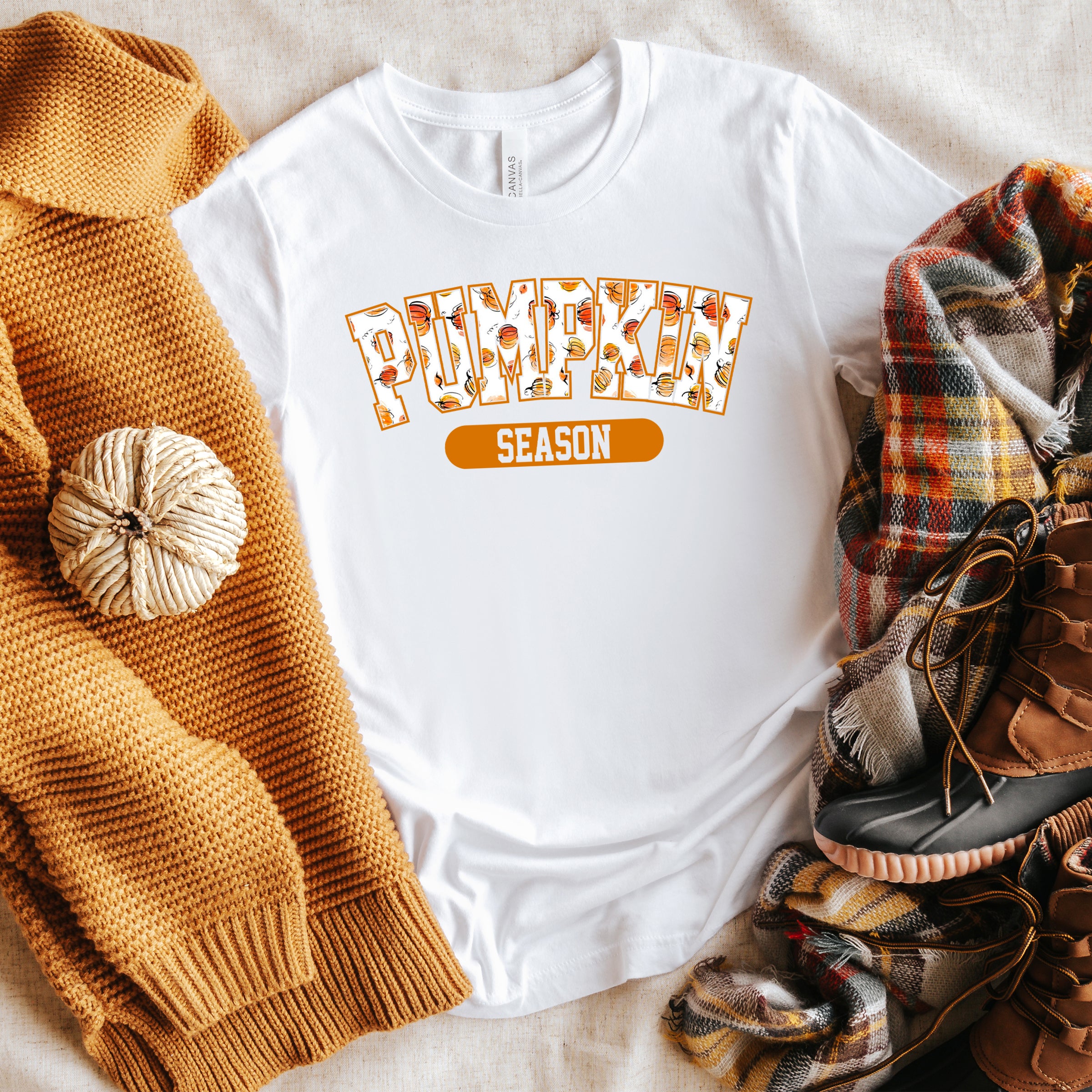 Curved Pumpkin Season Pumpkins | Short Sleeve Crew Neck