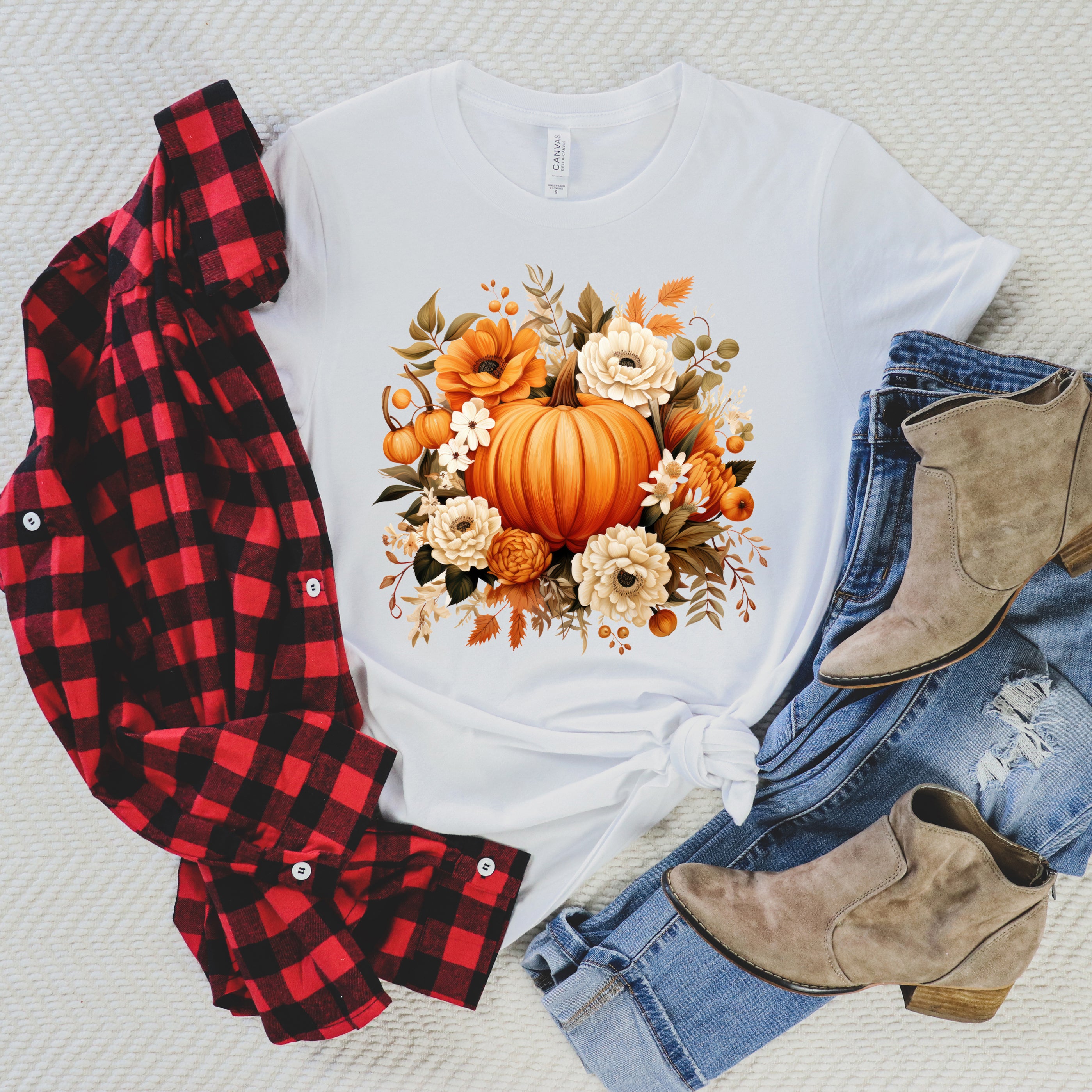 Pumpkin Floral Arrangement | Short Sleeve Crew Neck
