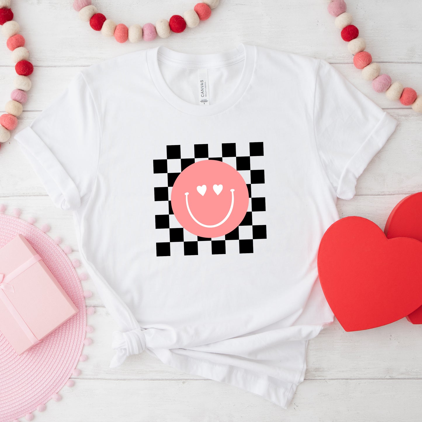 Valentines Pink Smiley | Short Sleeve Crew Neck