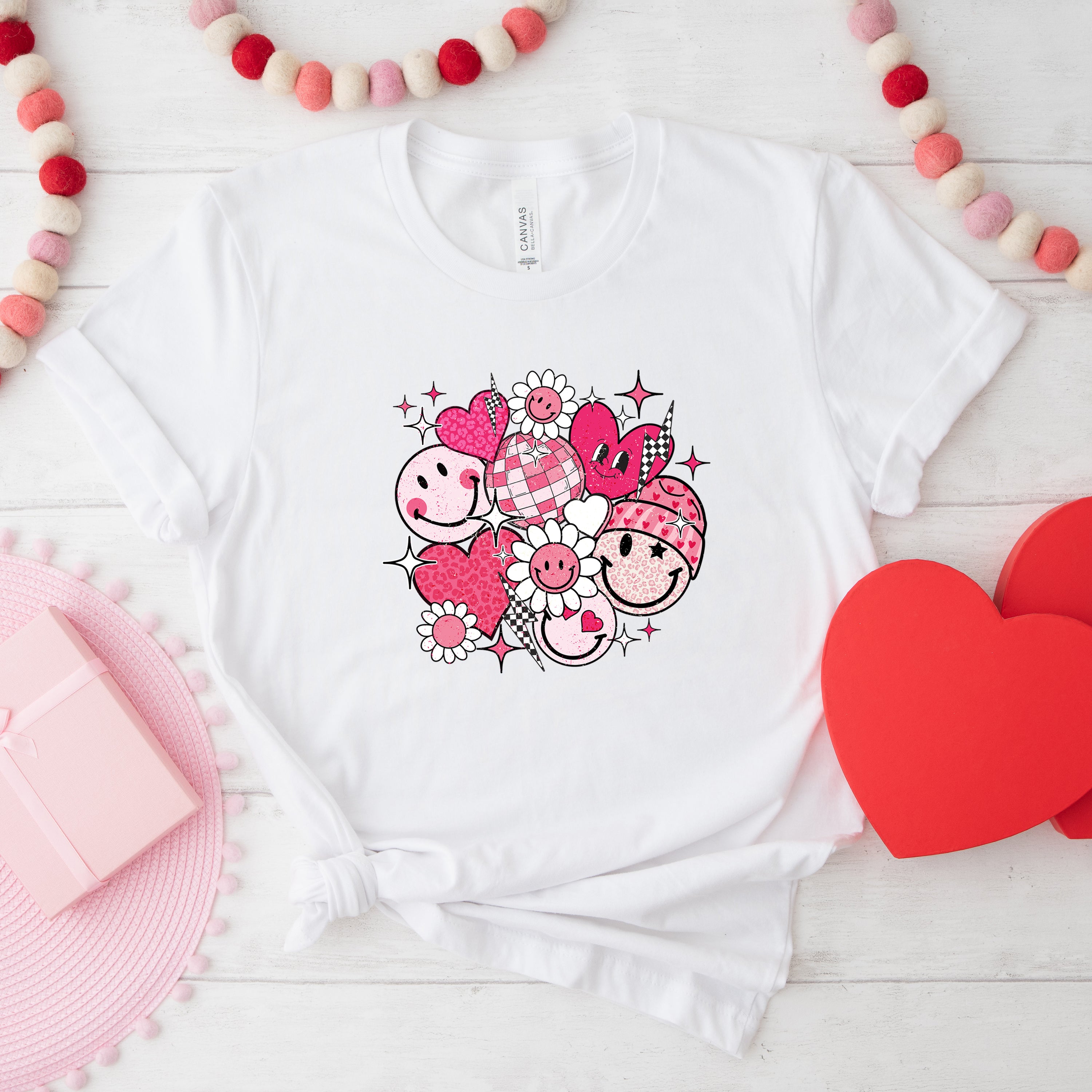 Pink Flower Hearts | Short Sleeve Crew Neck