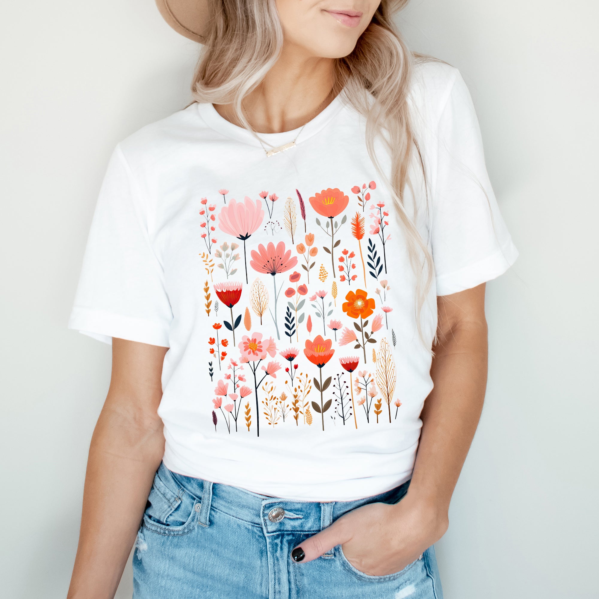 Pink Floral | Short Sleeve Crew Neck