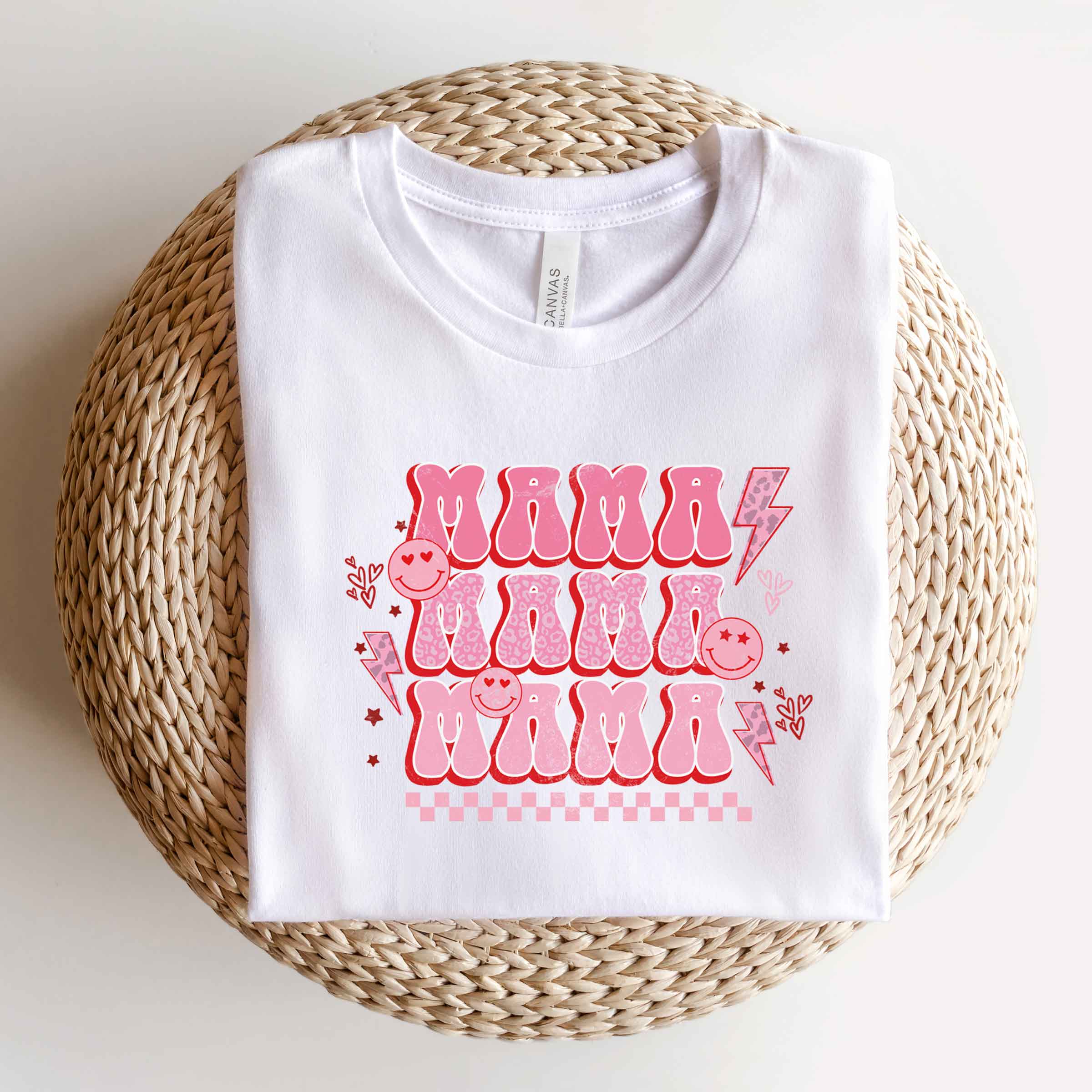 Mama Stacked Checkerd Flowers | Short Sleeve Graphic Tee