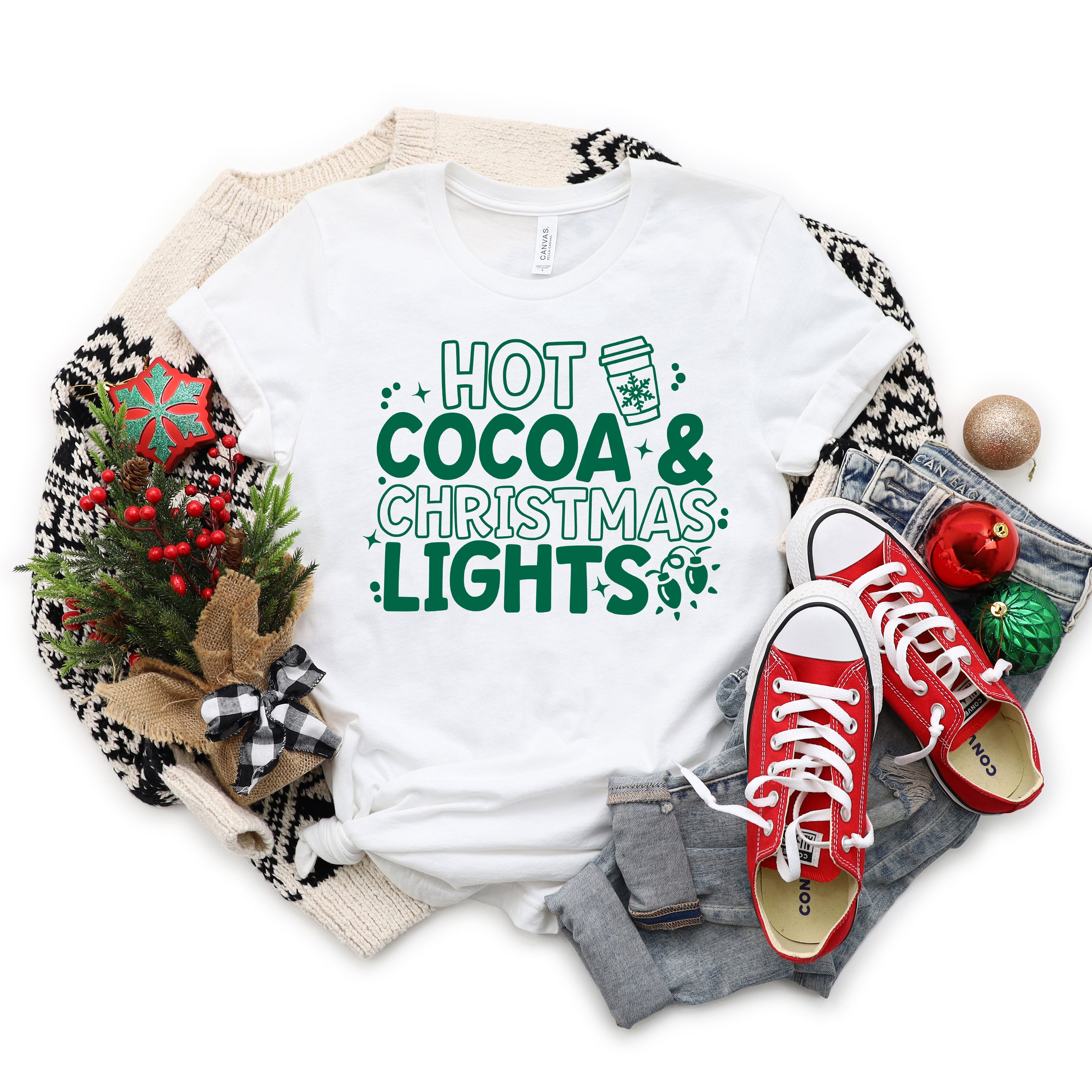 Hot Cocoa and Christmas Lights | Short Sleeve Crew Neck