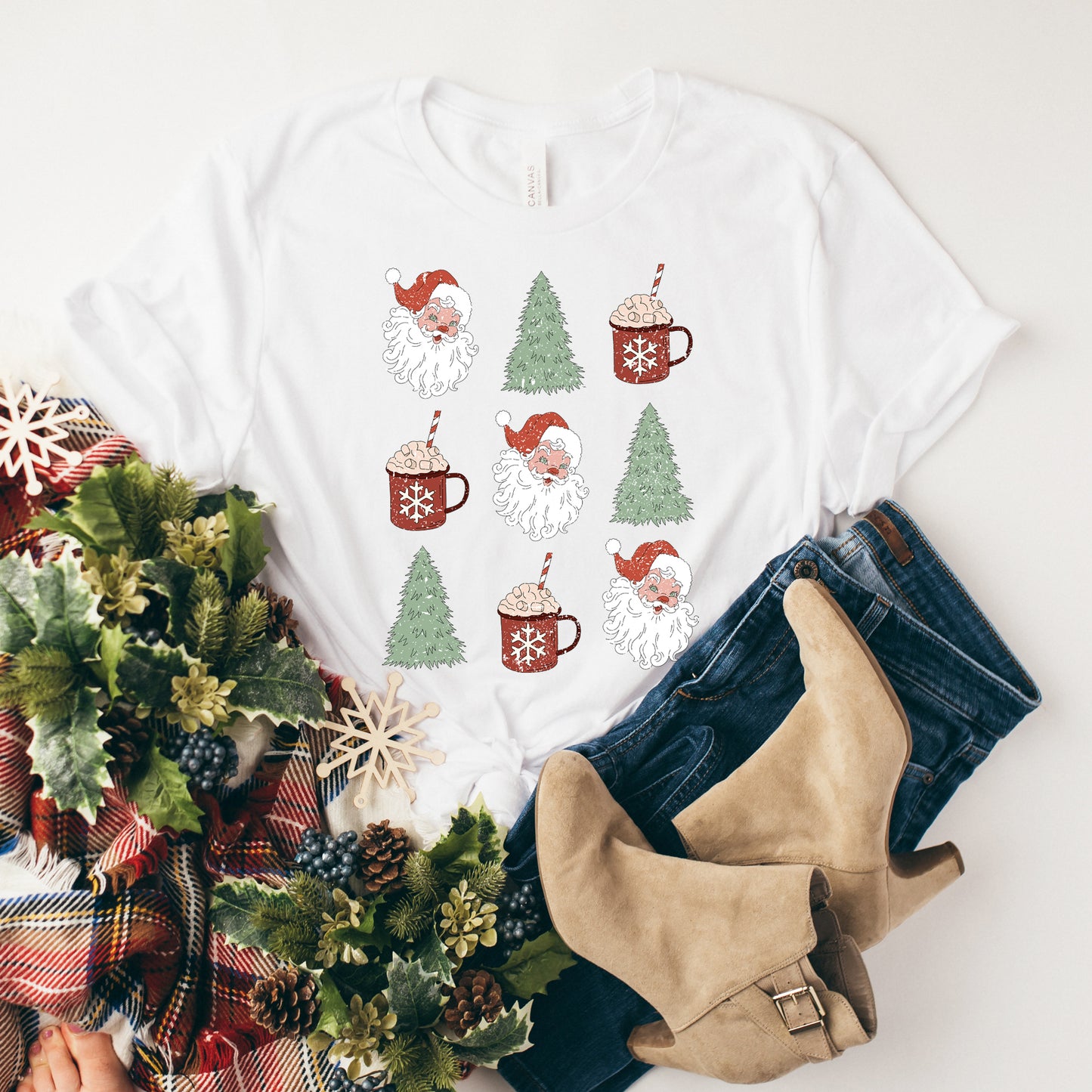 Tree and Mug Collage | Short Sleeve Crew Neck