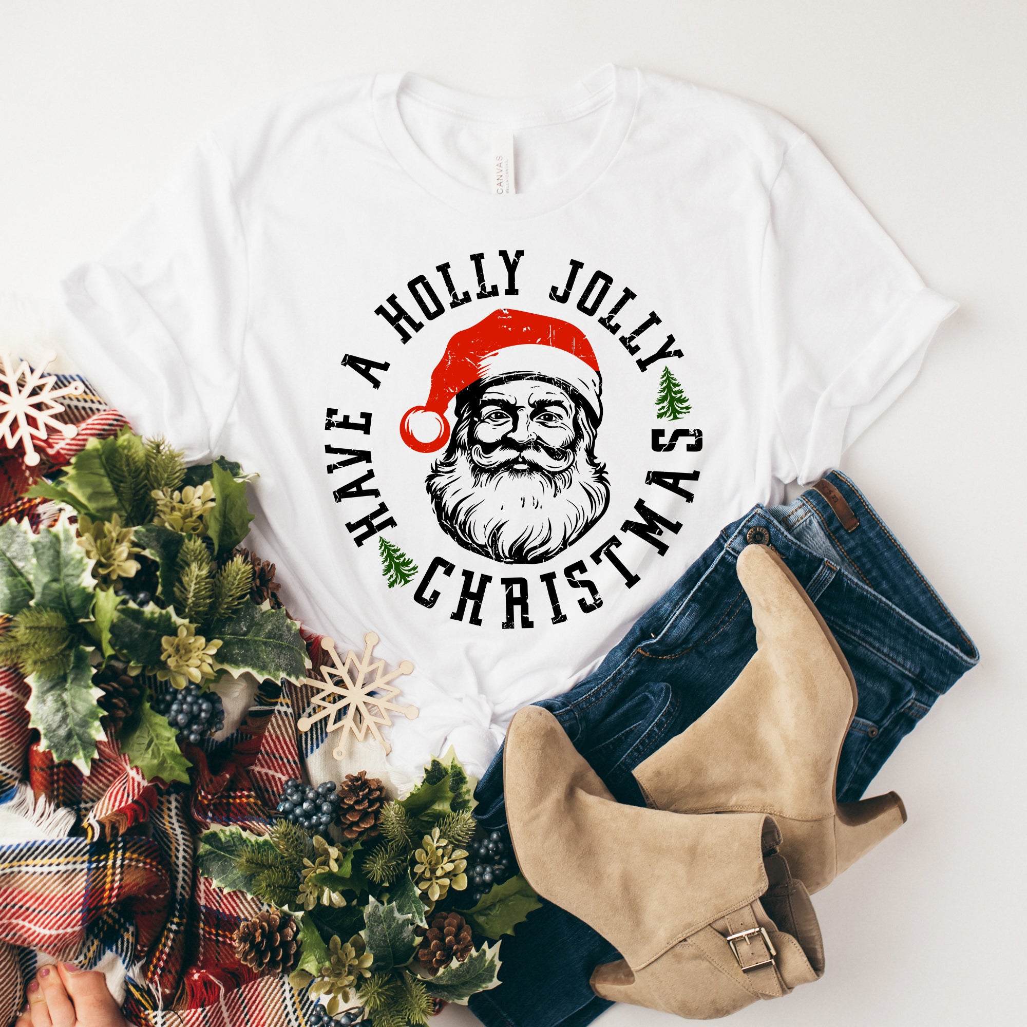 Holly Jolly Santa | Short Sleeve Crew Neck