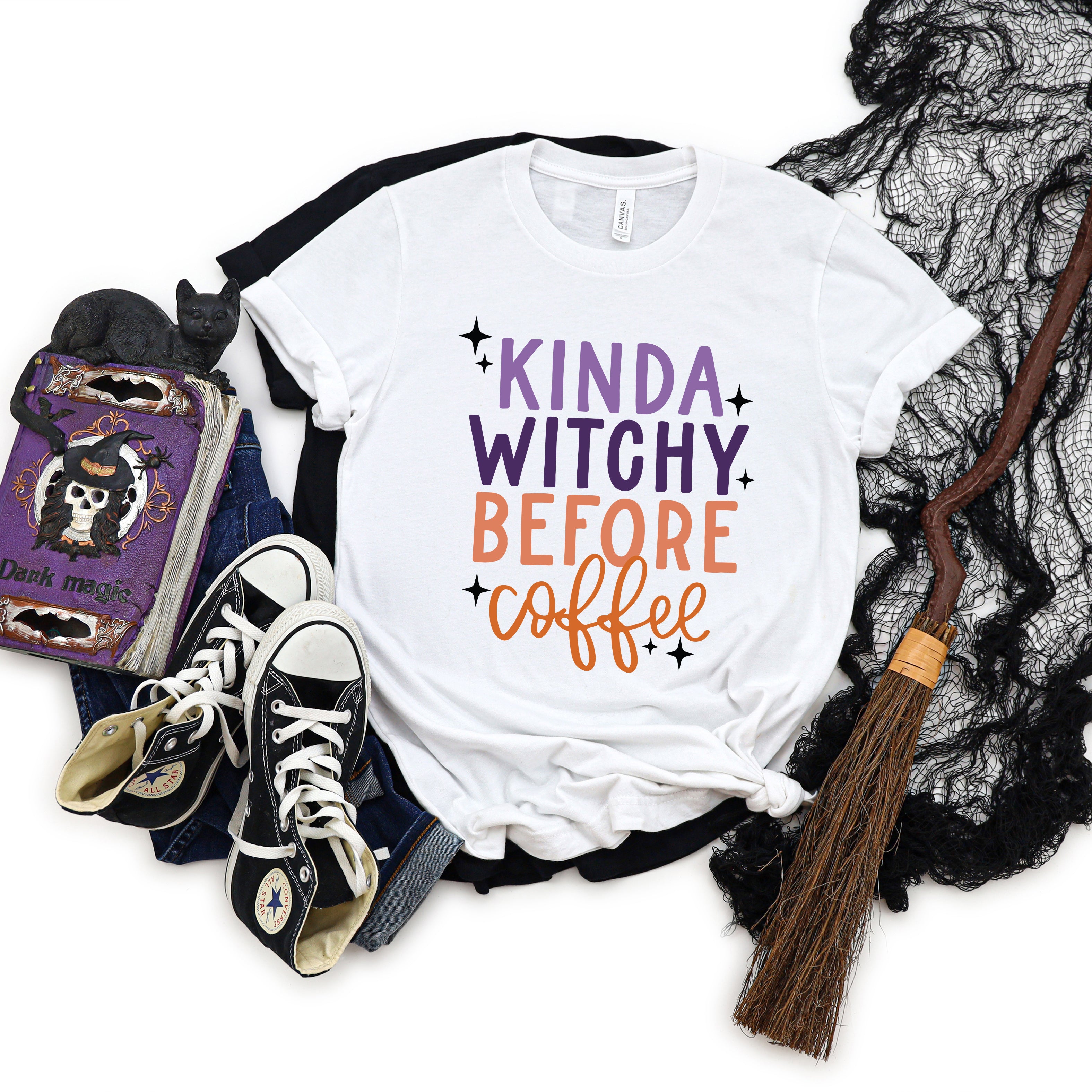 Kinda Witchy Before Coffee | Short Sleeve Graphic Tee | Halloween