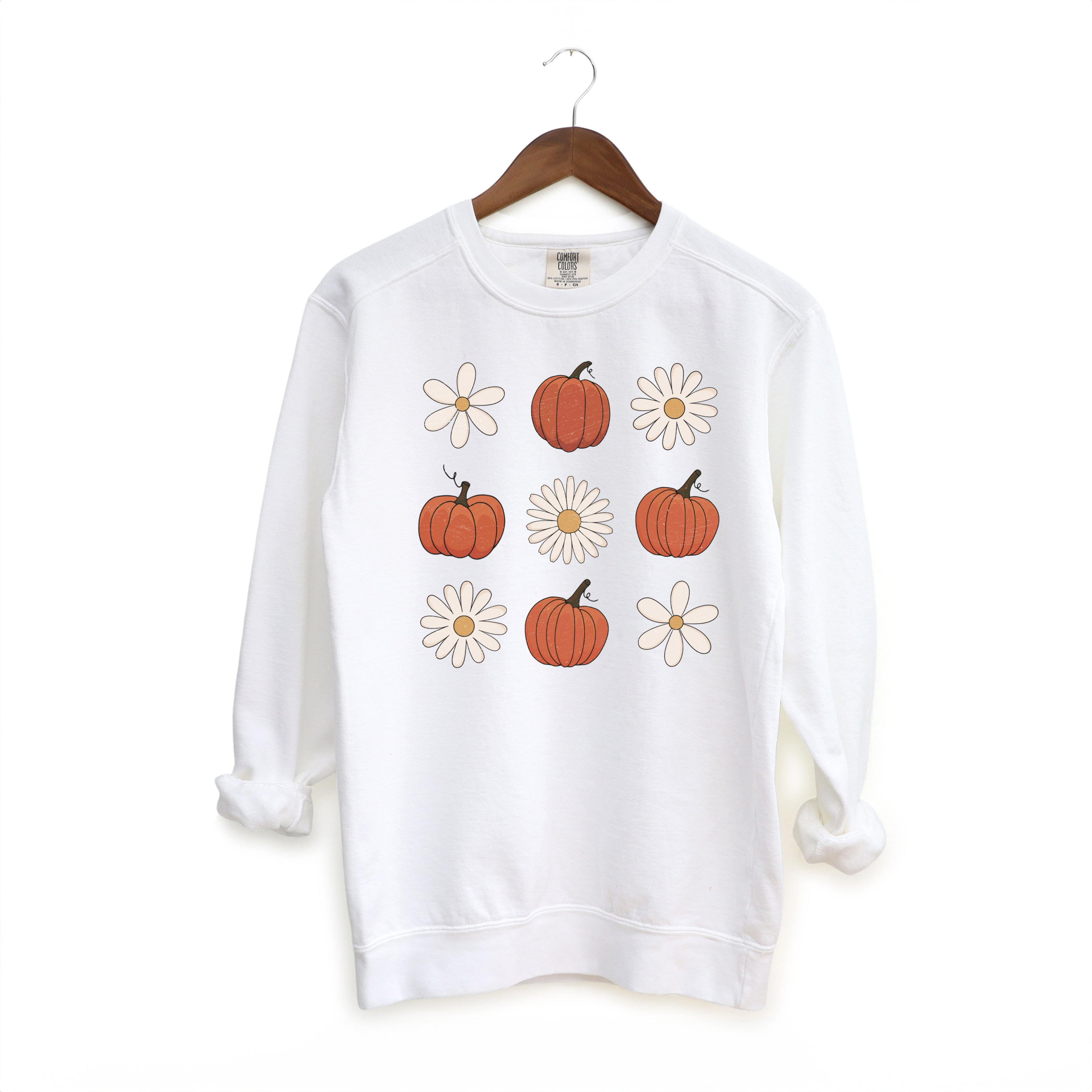 Pumpkin Daisy Checkered | Garment Dyed Sweatshirt