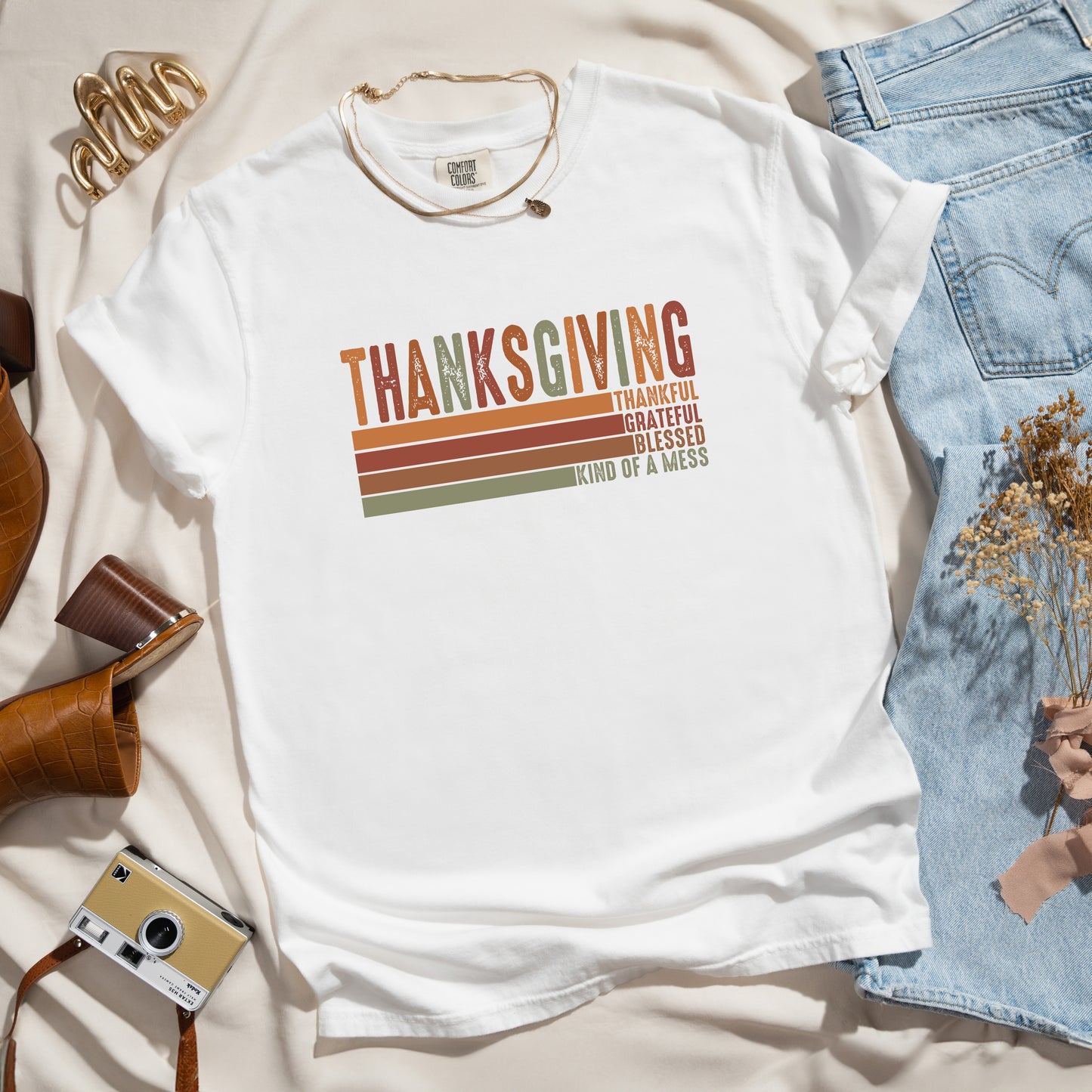 Thanksgiving Stripe Distressed | Garment Dyed Tee