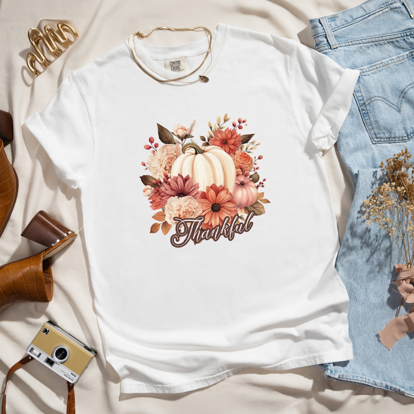 Thankful Pumpkin Floral | Garment Dyed Tee