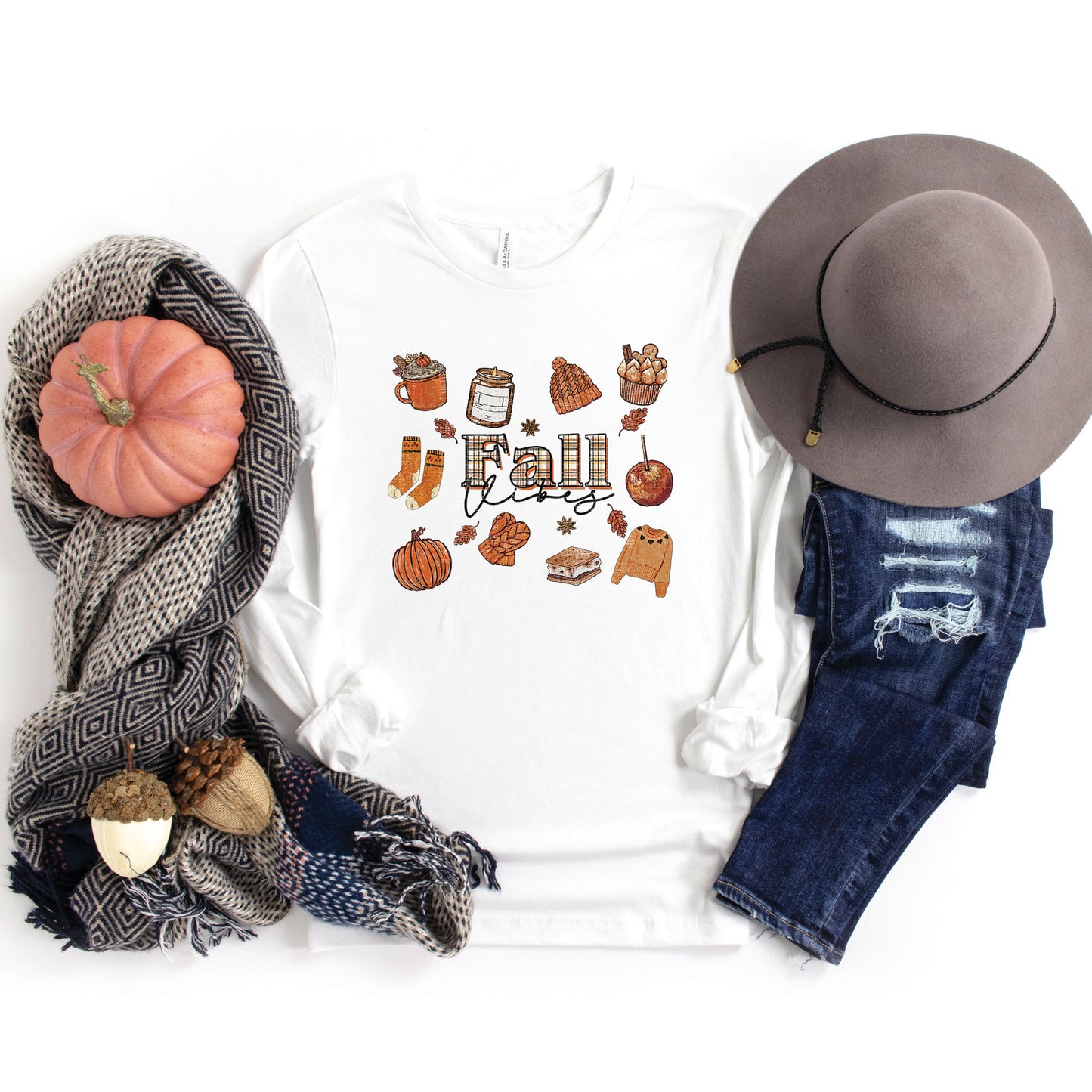 Plaid Fall Vibes Collage | Long Sleeve Crew Neck