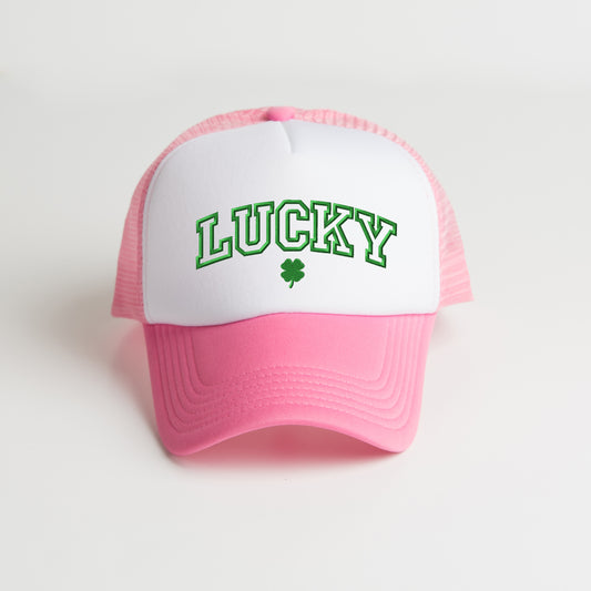 Embroidered Lucky Varsity Clover | Embroidered Foam Trucker Hat