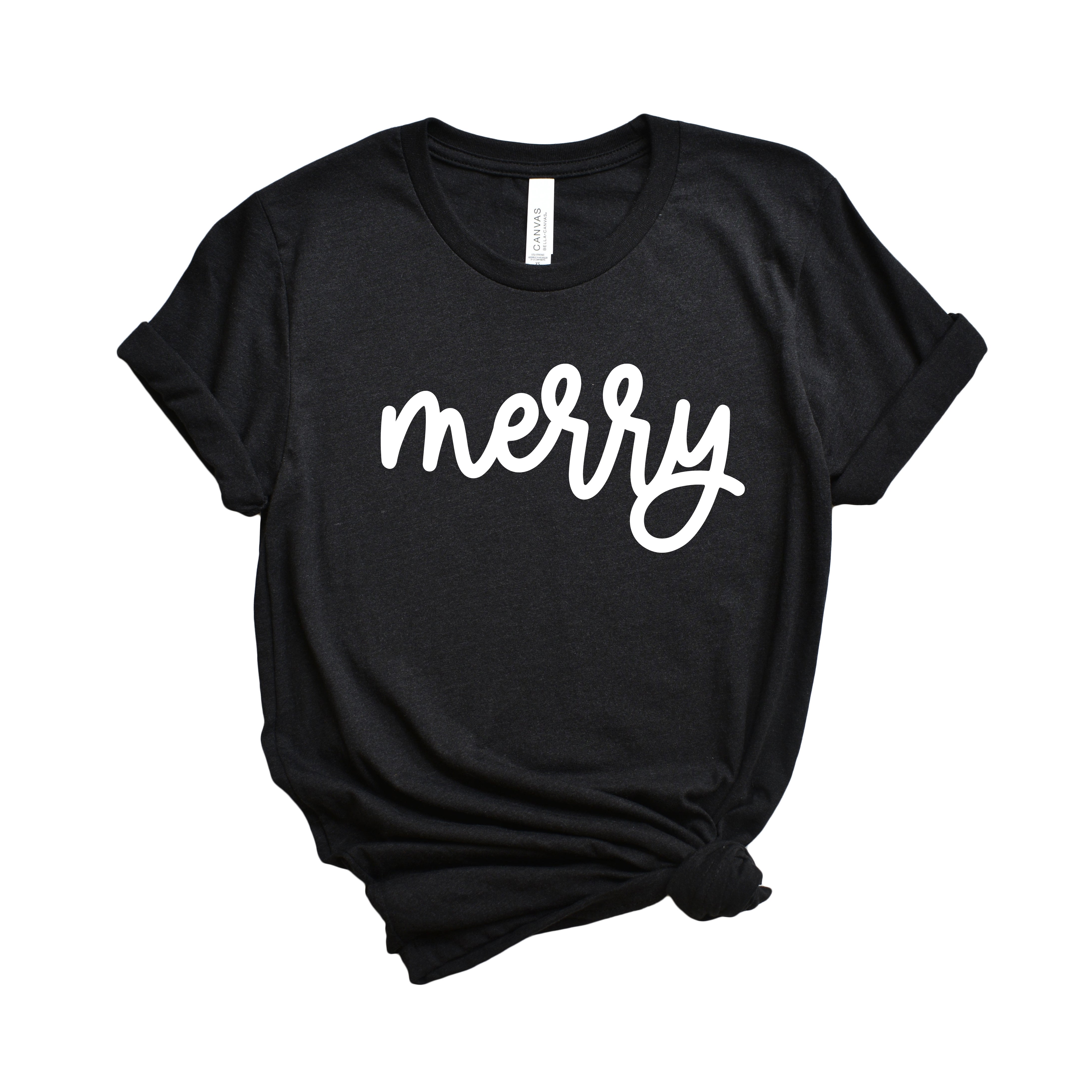 Merry Bold Cursive Puff Print | Plaid Pajama Set