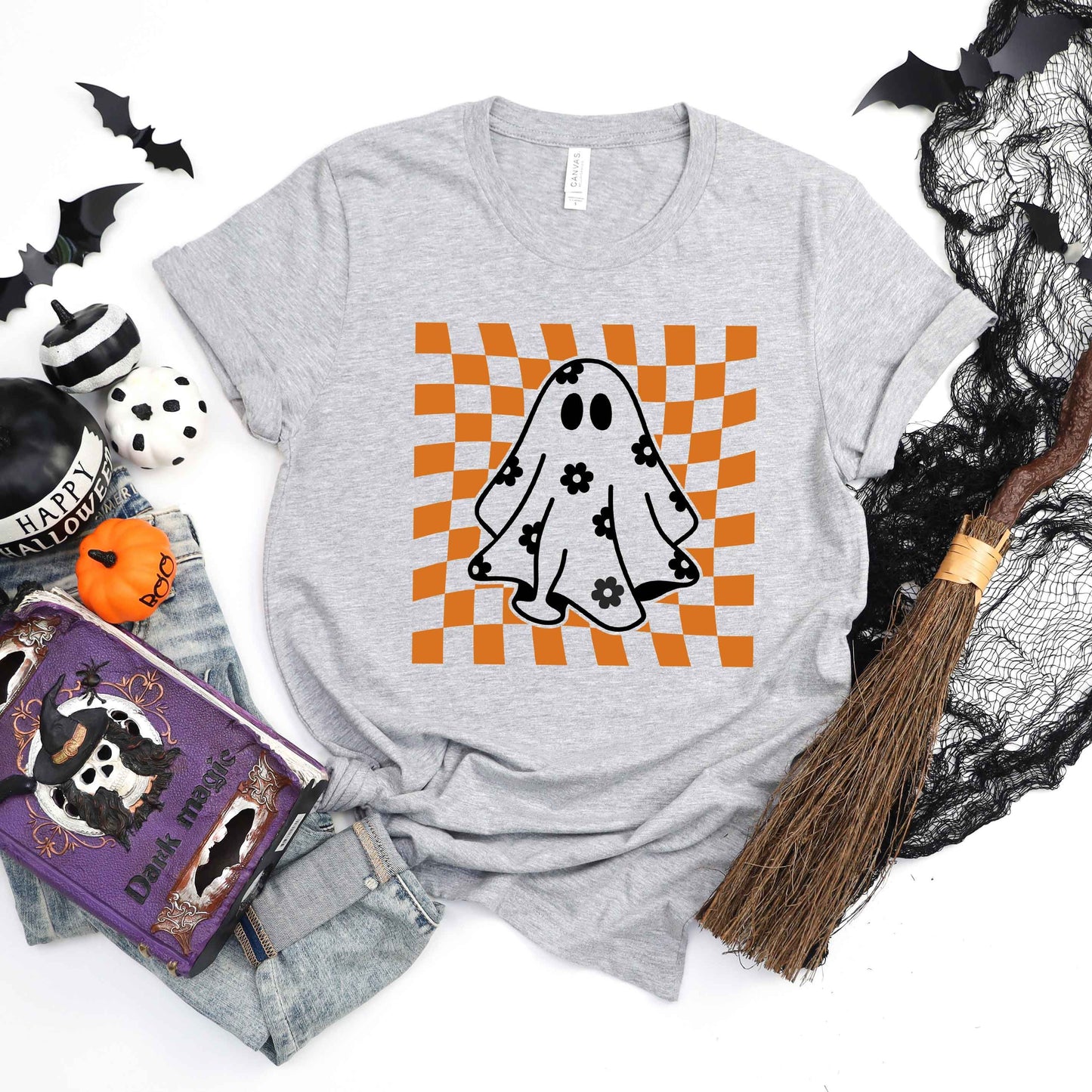 Checkered Flower Ghost | Short Sleeve Crew Neck