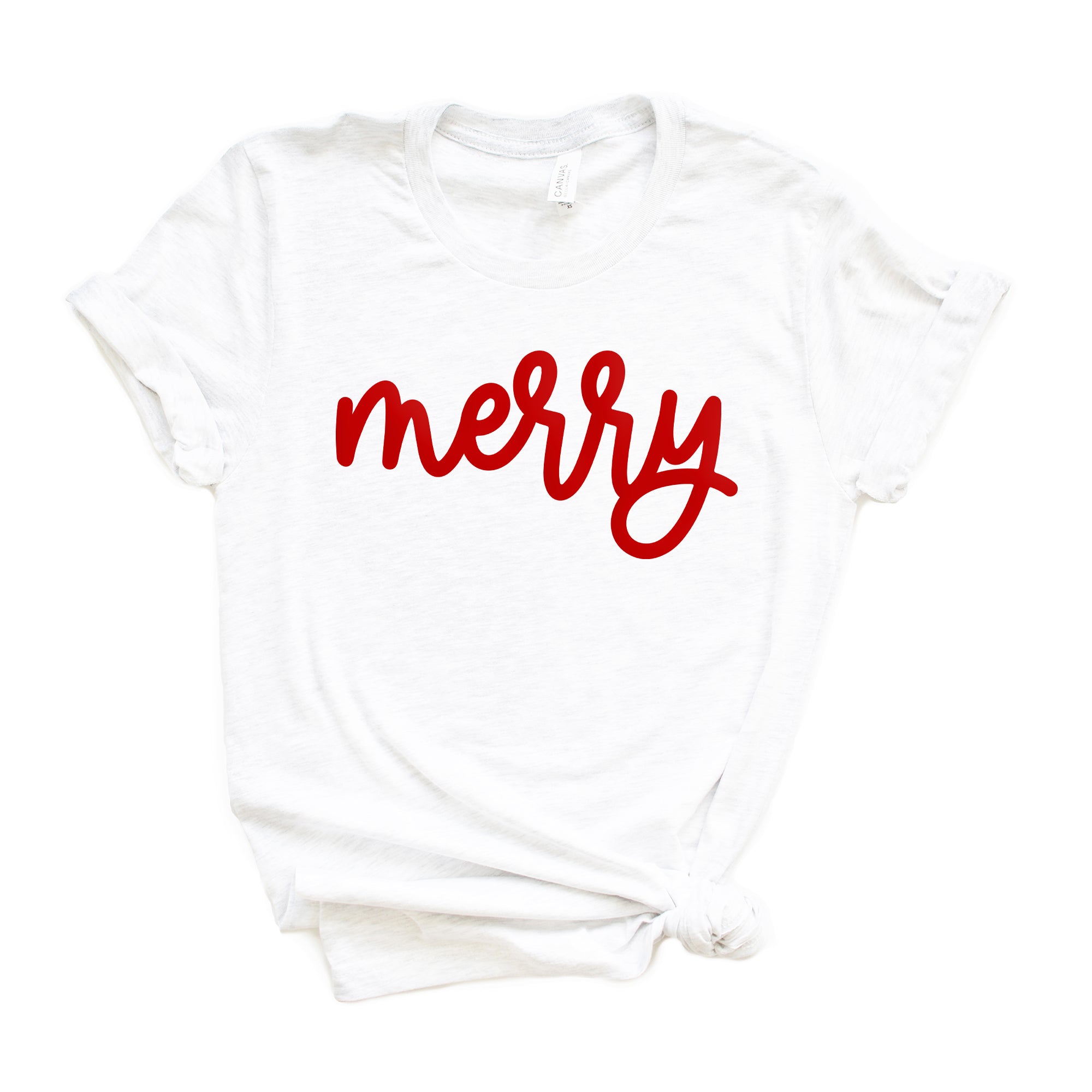 Merry Bold Cursive Puff Print | Plaid Pajama Set