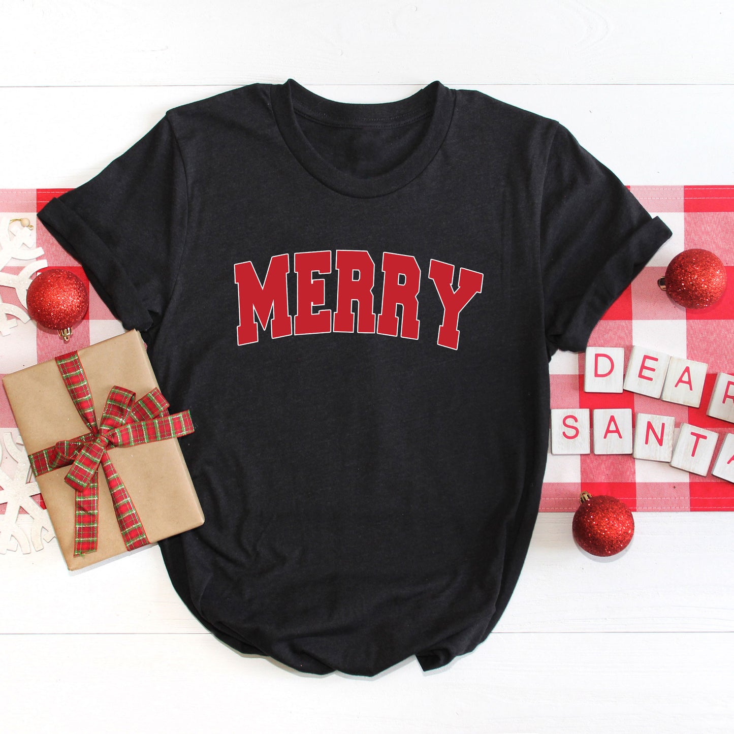 Merry Varsity White Outline | Short Sleeve Graphic Tee
