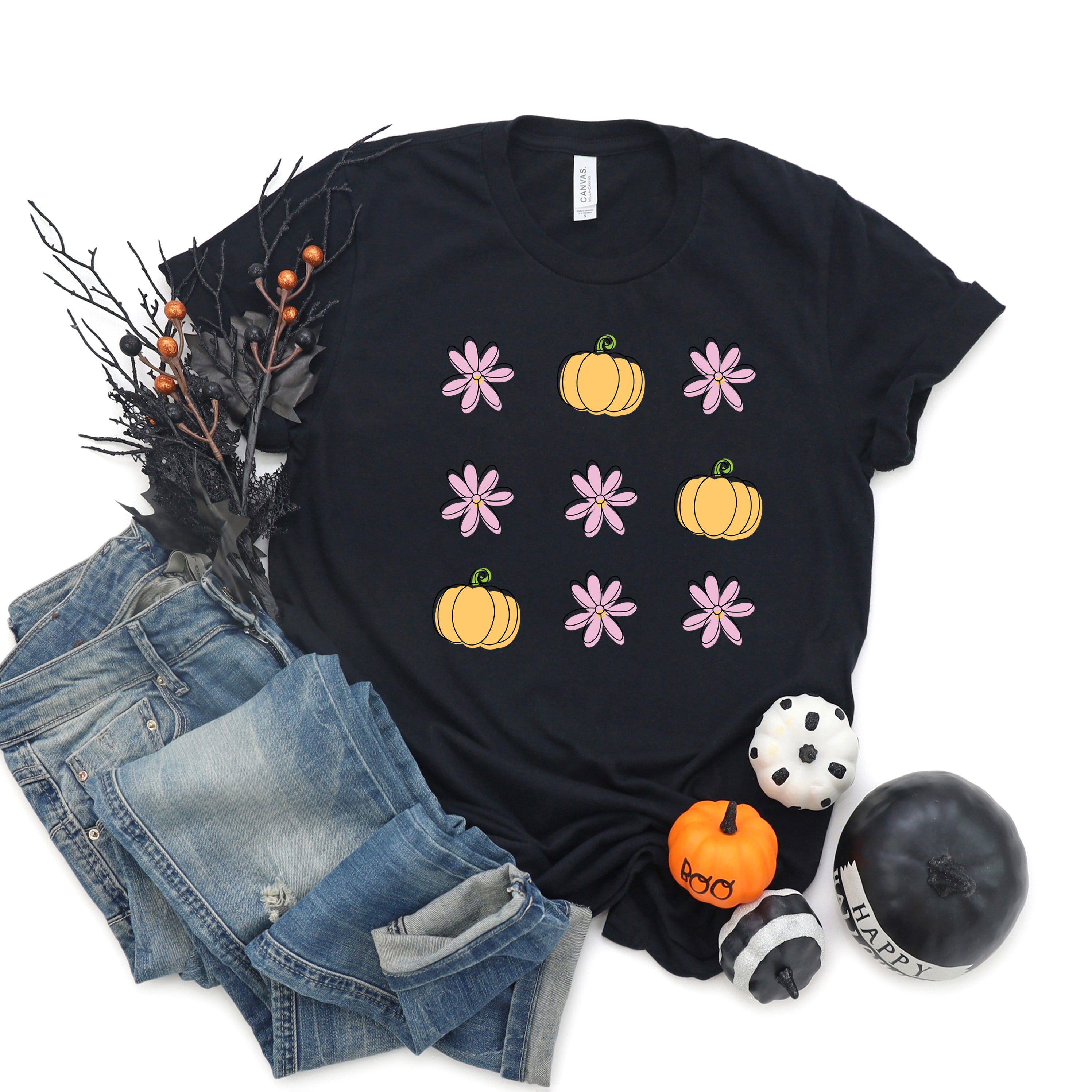 Pumpkin and Flowers | Short Sleeve Crew Neck