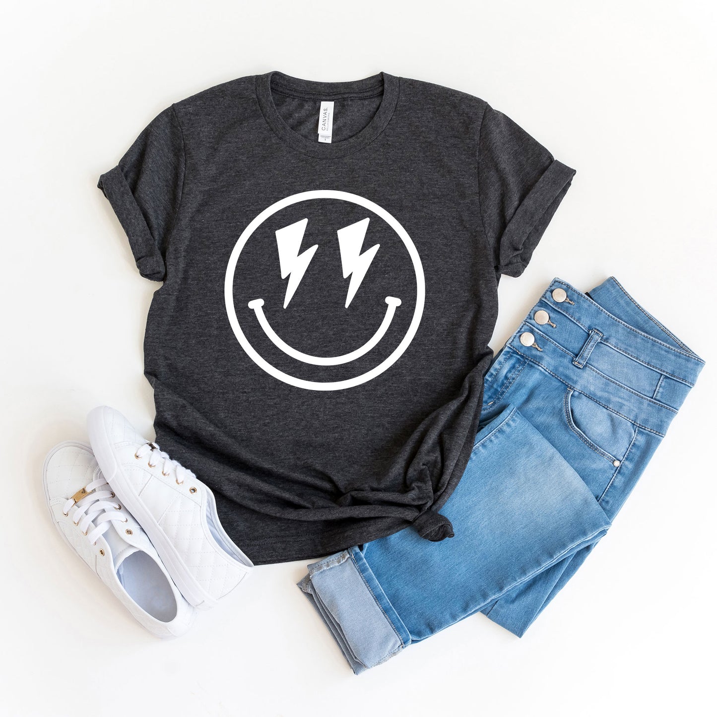 Lightning Bolt Smiley Face | Short Sleeve Graphic Tee