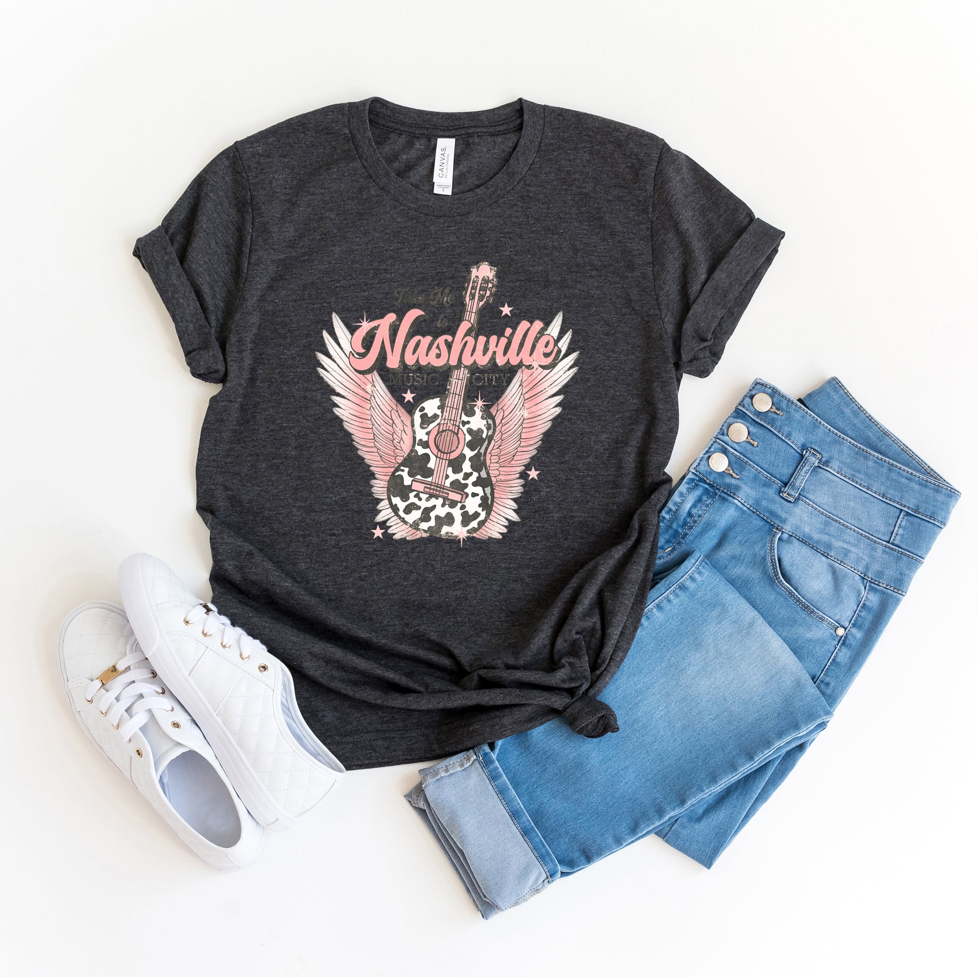 Take Me To Nashville Winged Guitar | Short Sleeve Graphic Tee