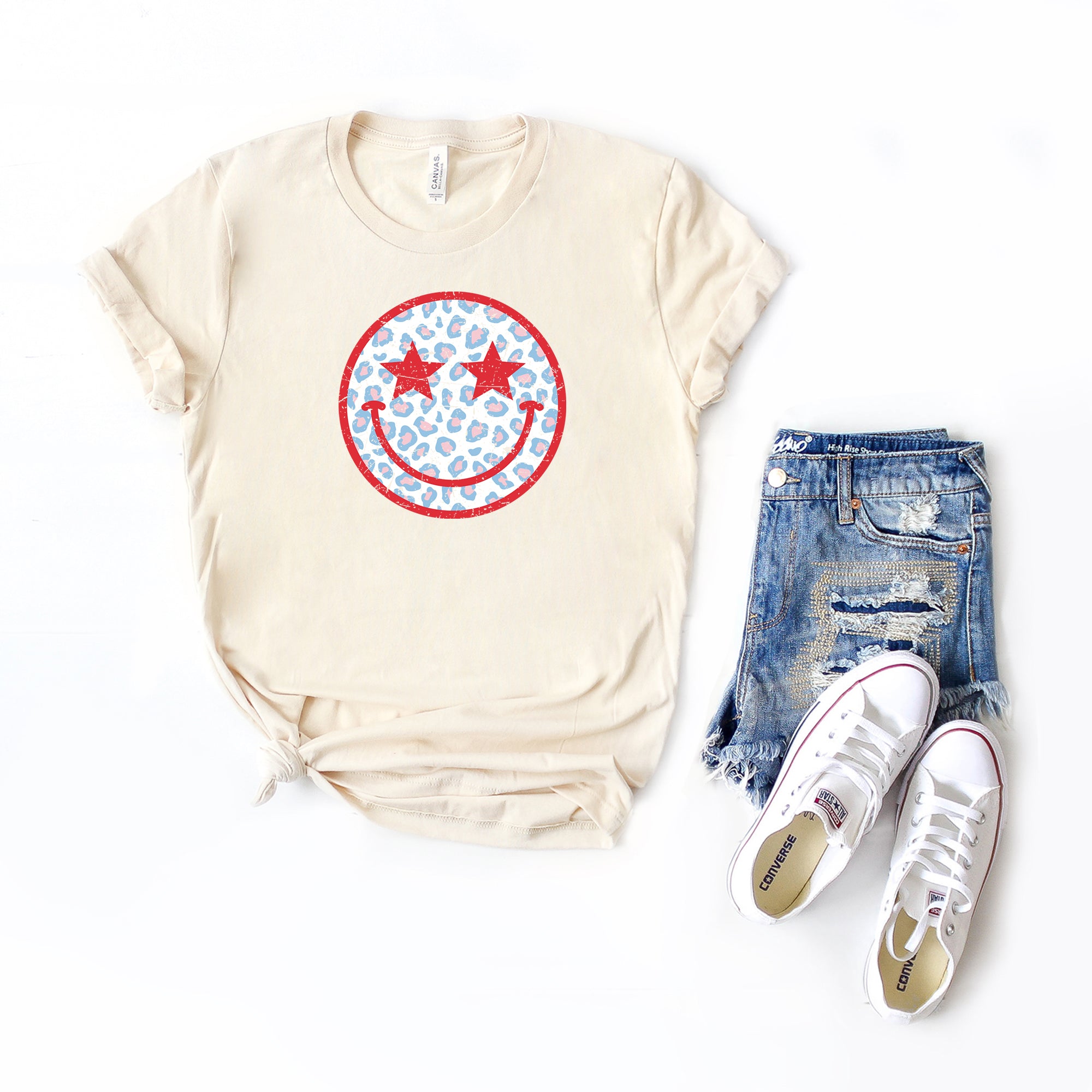 Leopard Patriotic Smiley Face | Short Sleeve Graphic Tee