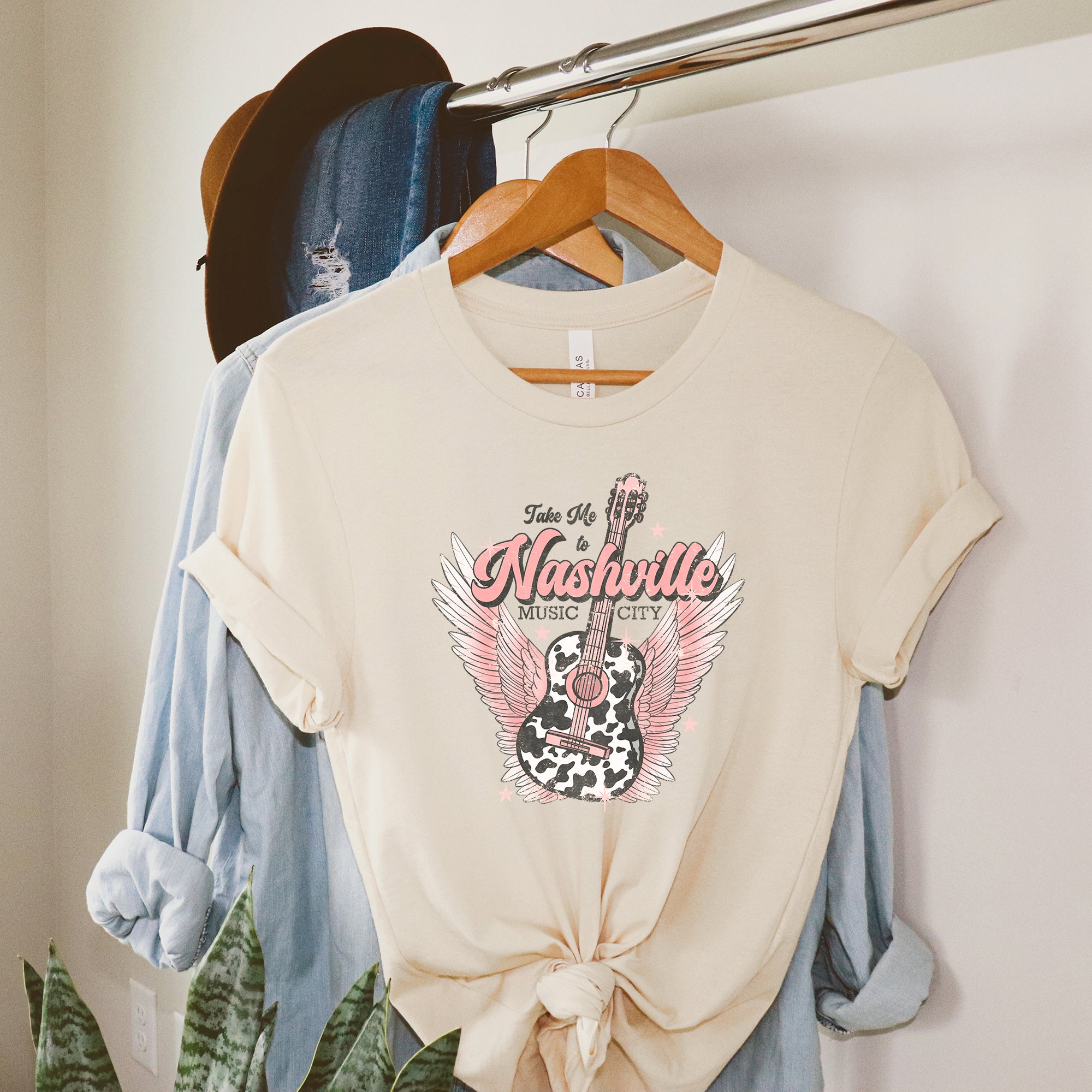 Take Me To Nashville Winged Guitar | Short Sleeve Graphic Tee