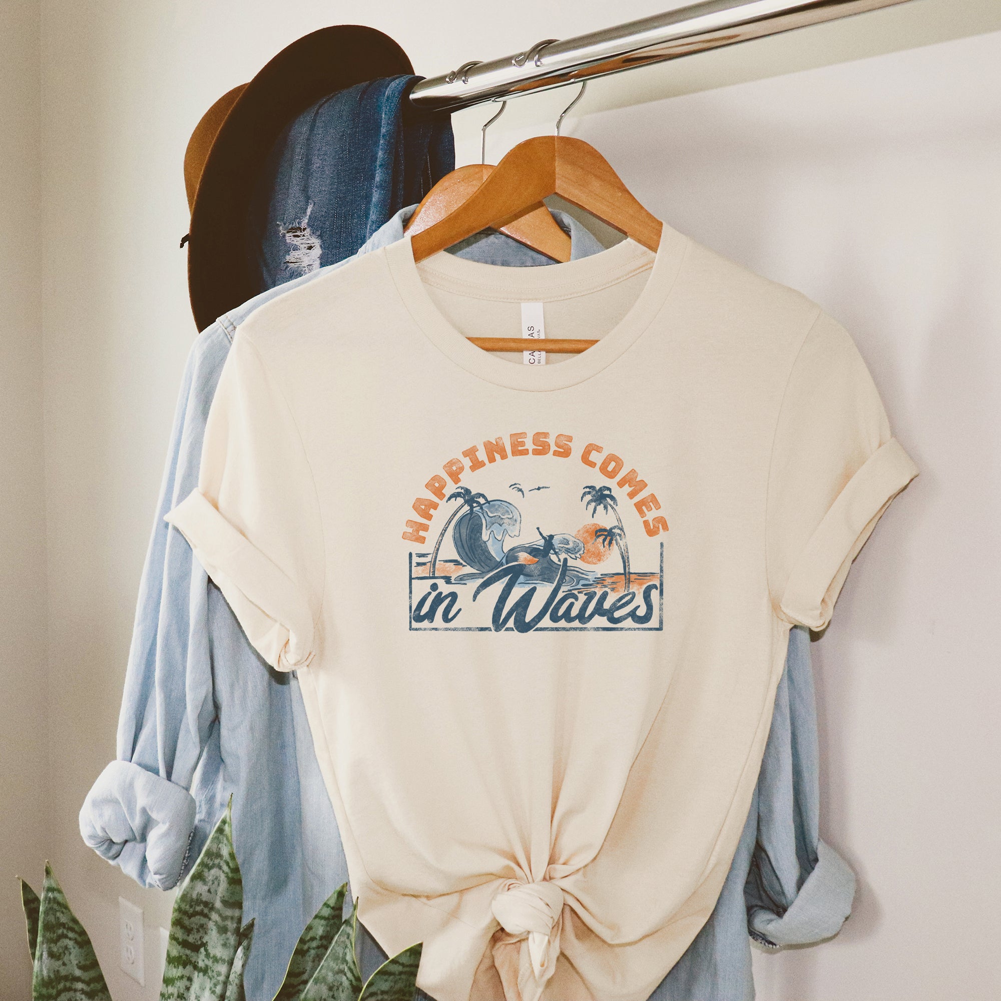 Happiness Comes In Waves Colorful | Short Sleeve Graphic Tee