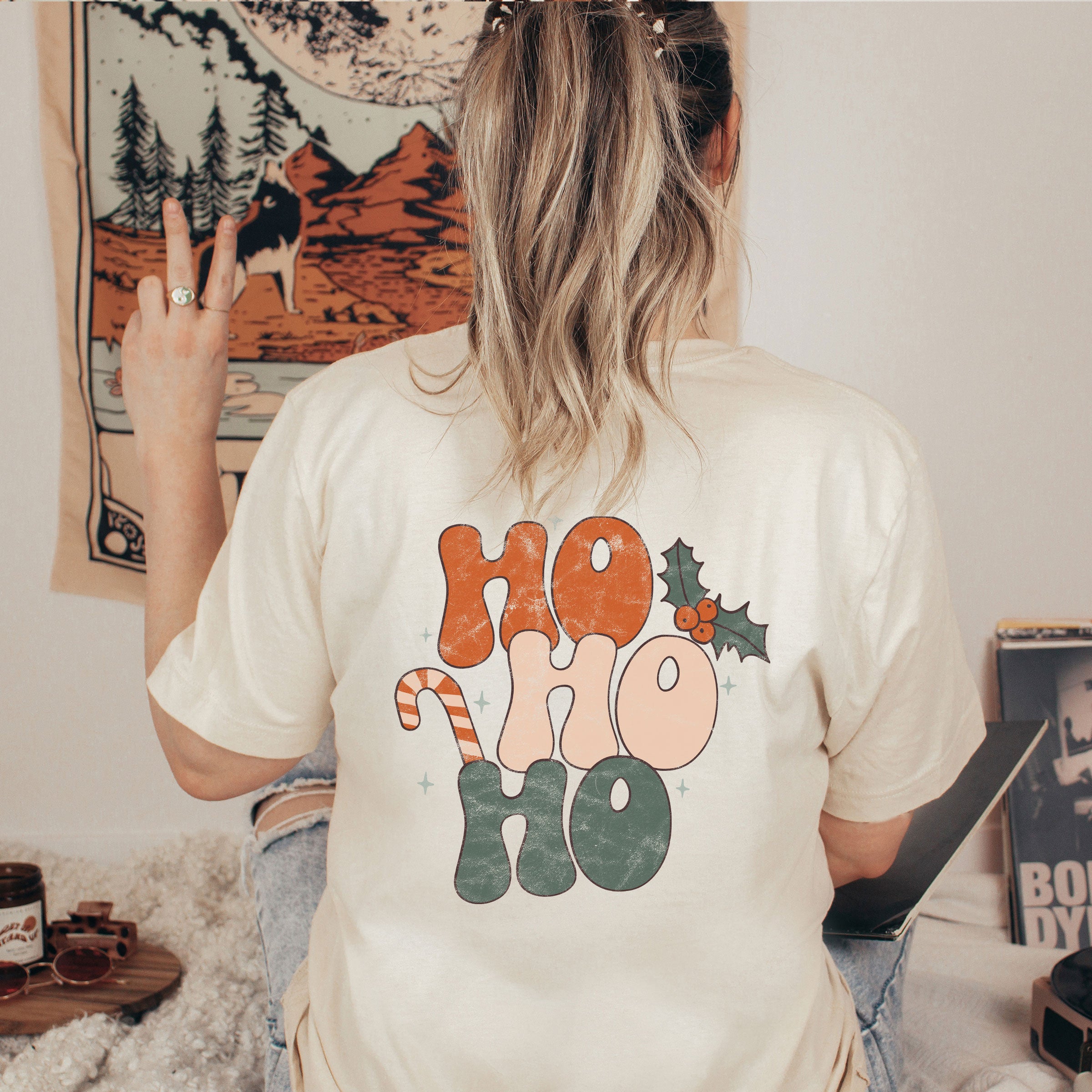Retro Ho Ho Ho | Front & Back Short Sleeve Graphic Tee