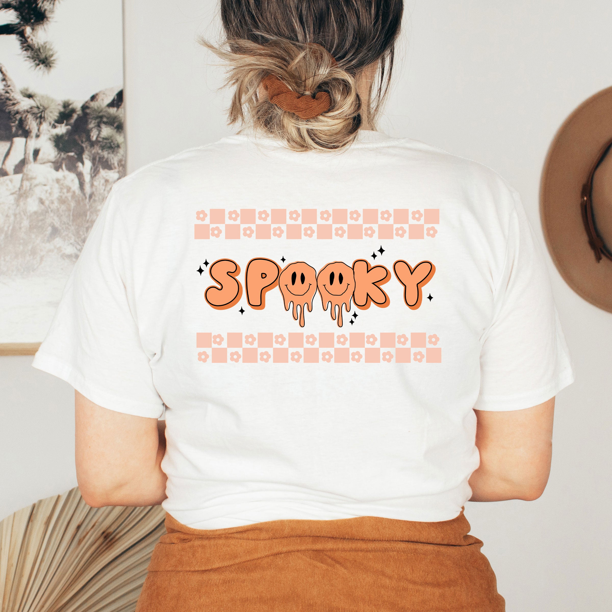 Spooky Checkered Flowers | Front & Back Short Sleeve Graphic Tee
