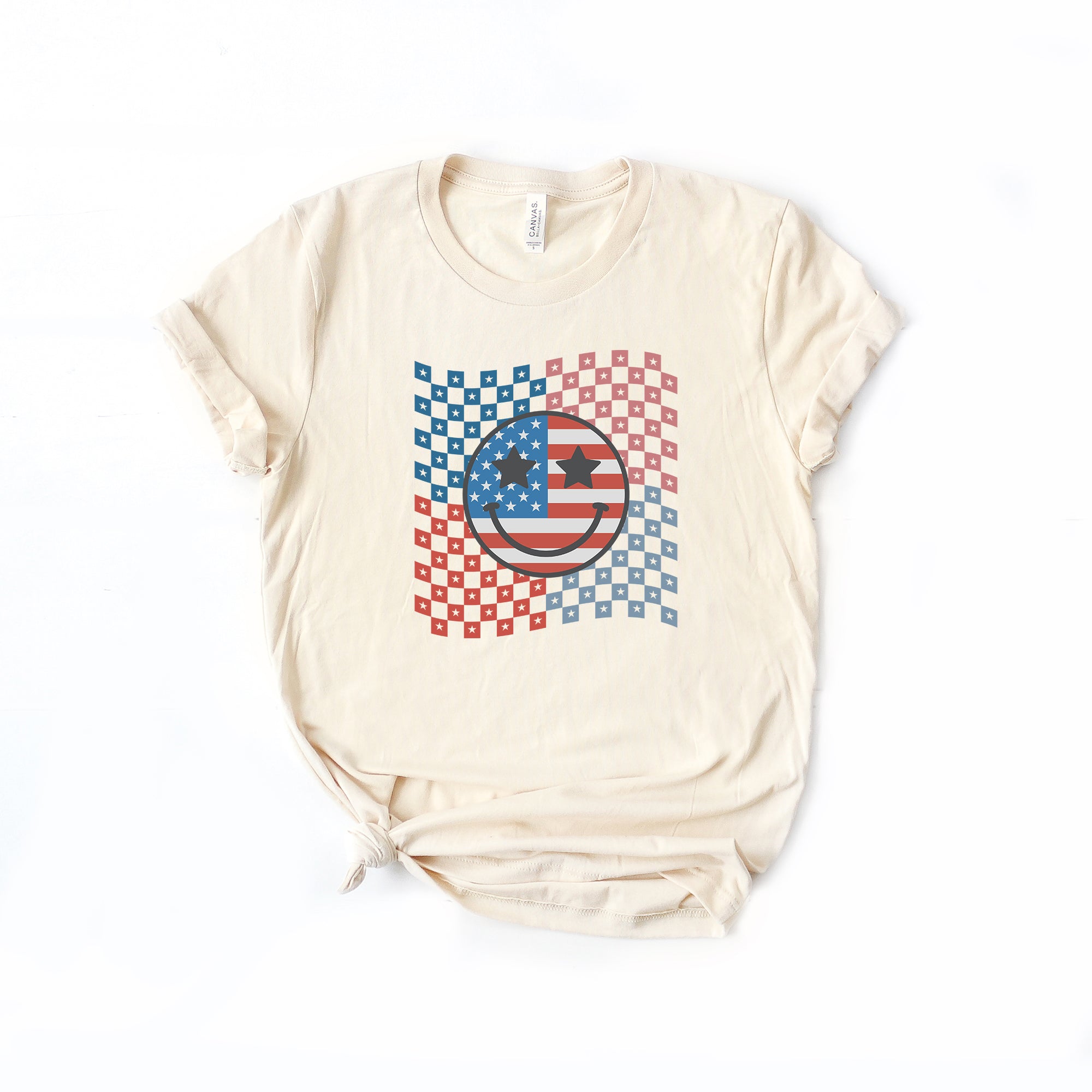 Checkered Patriotic Smiley Face | Short Sleeve Graphic Tee