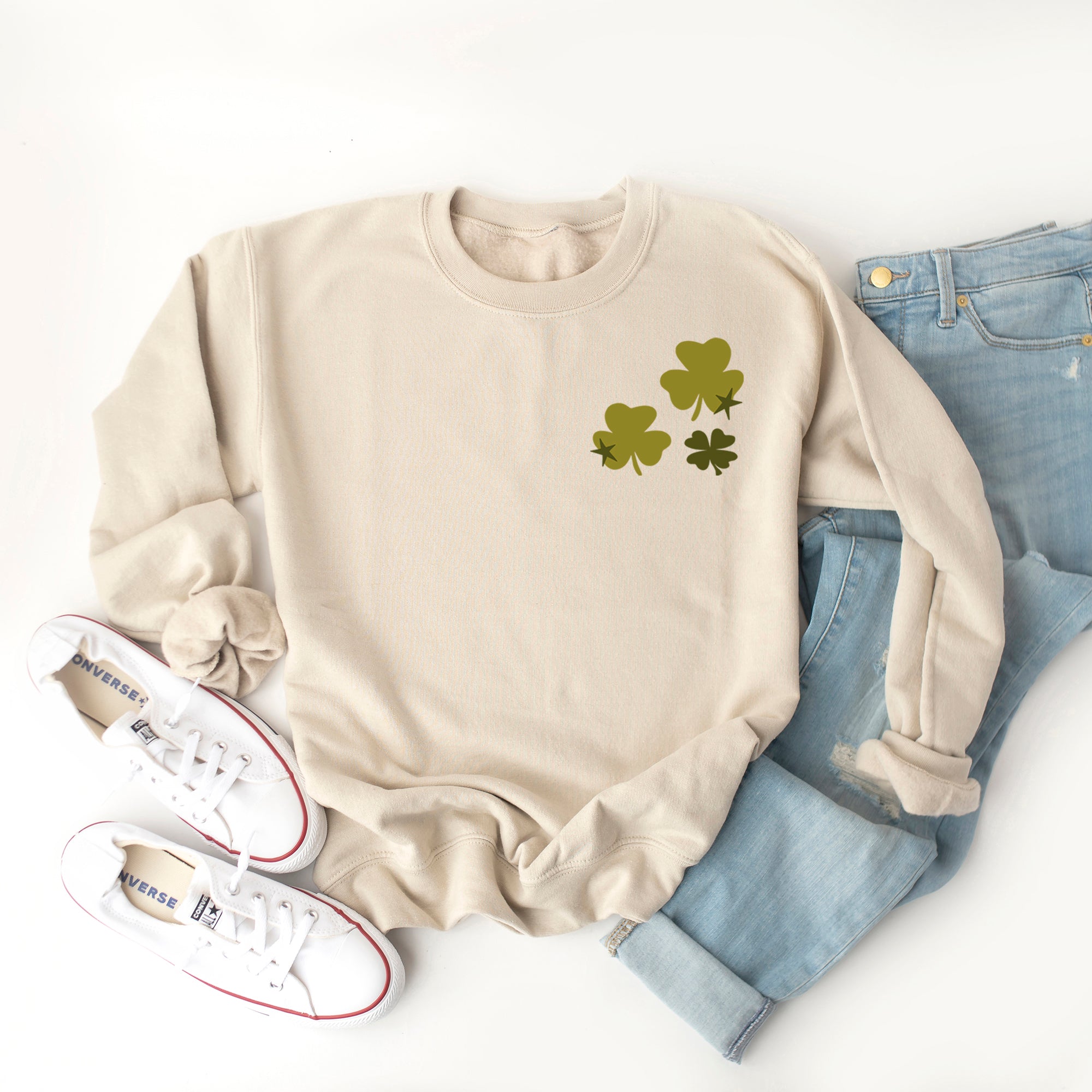 Lucky Mama Retro Clovers | Front and Back Sweatshirt
