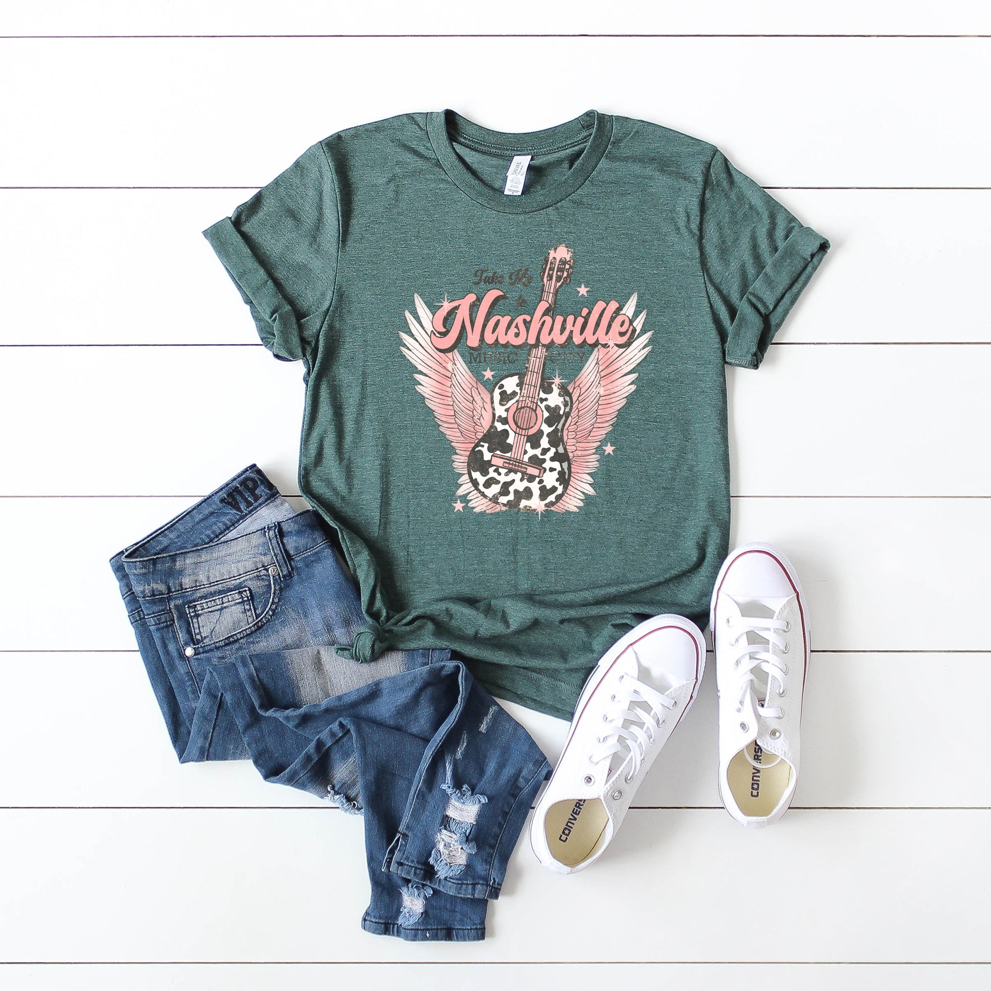 Take Me To Nashville Winged Guitar | Short Sleeve Graphic Tee
