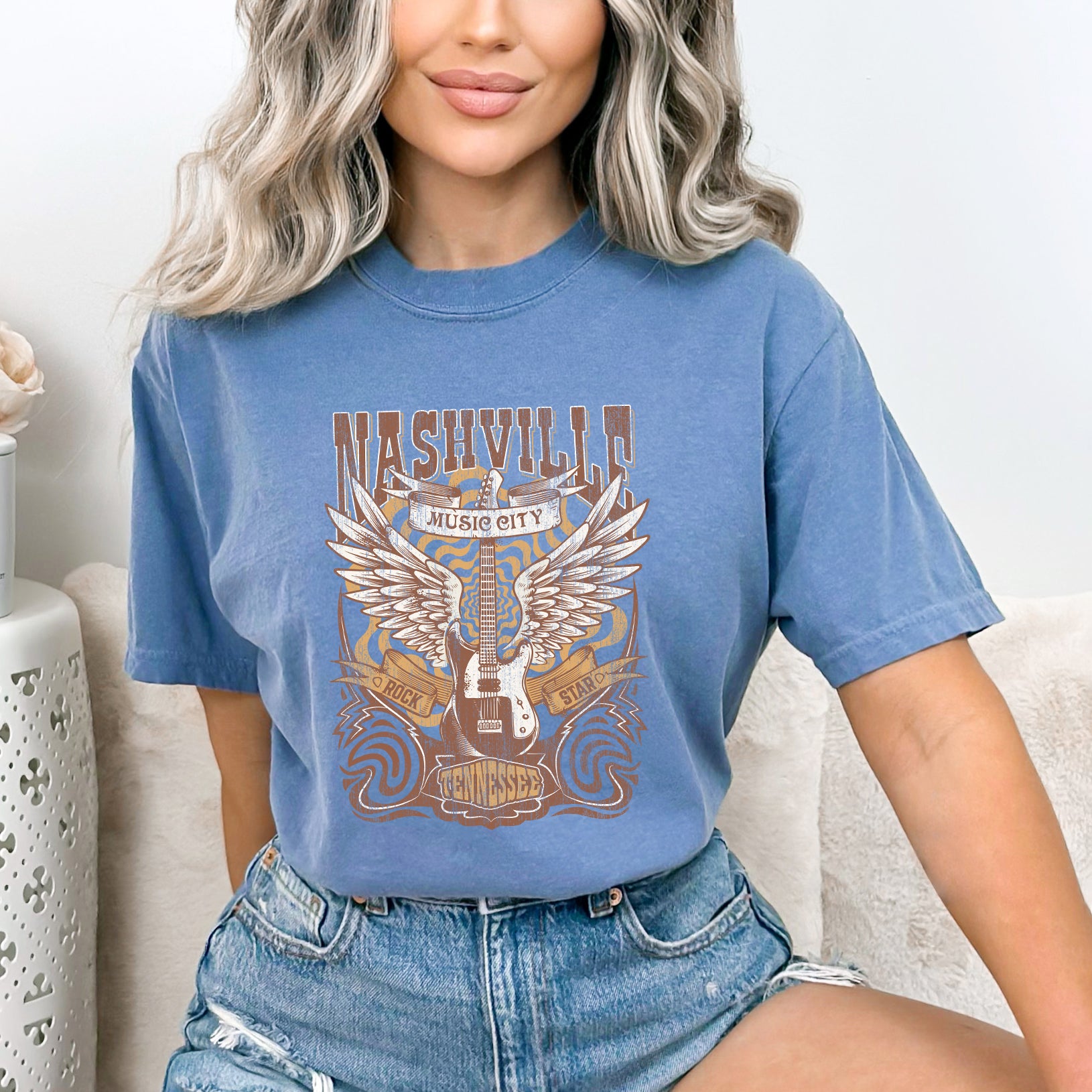 Nashville Guitar Wings | Garment Dyed Short Sleeve Tee