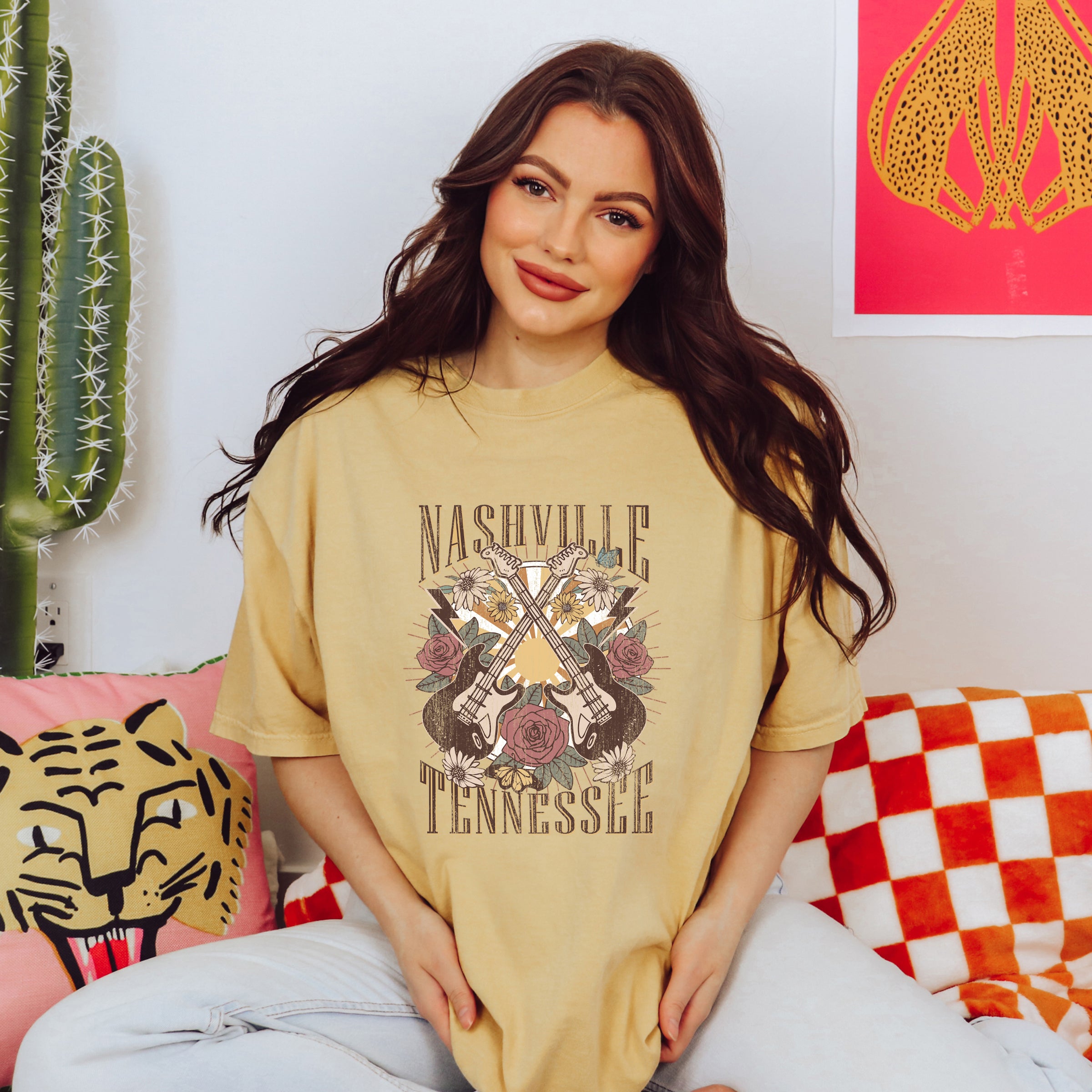 Nashville Retro Flowers | Garment Dyed Short Sleeve Tee