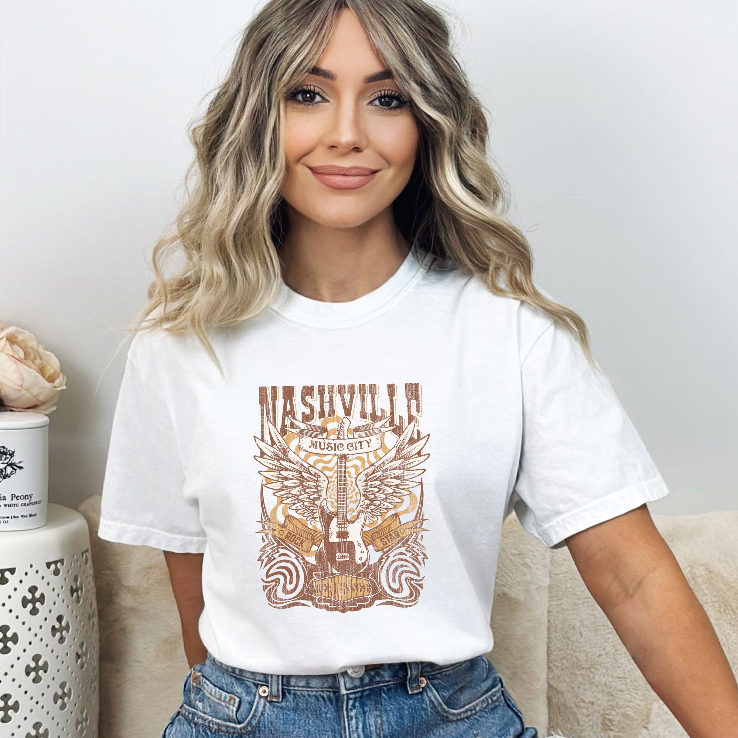 Nashville Guitar Wings | Garment Dyed Short Sleeve Tee