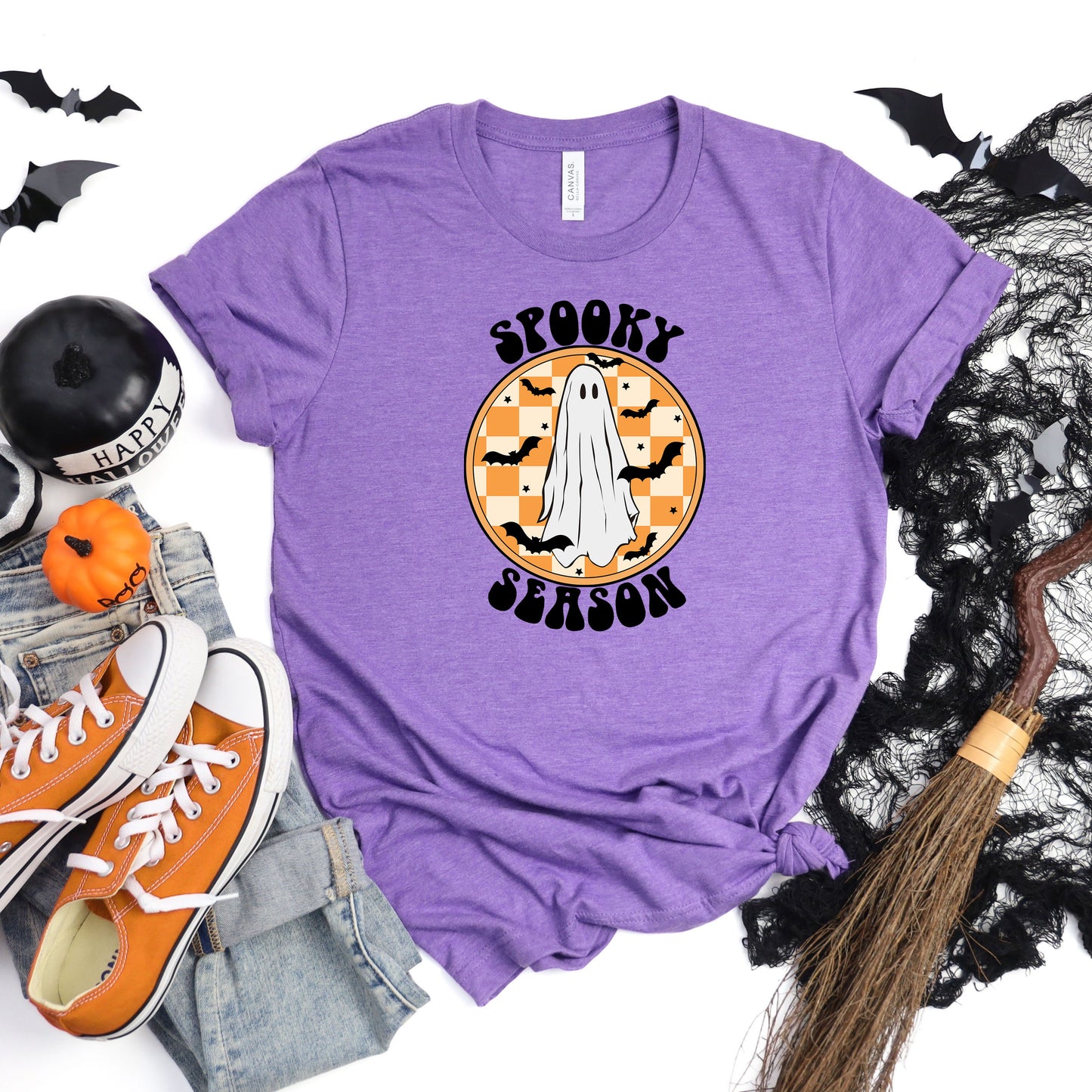 Spooky Season Checkered Ghost | Short Sleeve Crew Neck