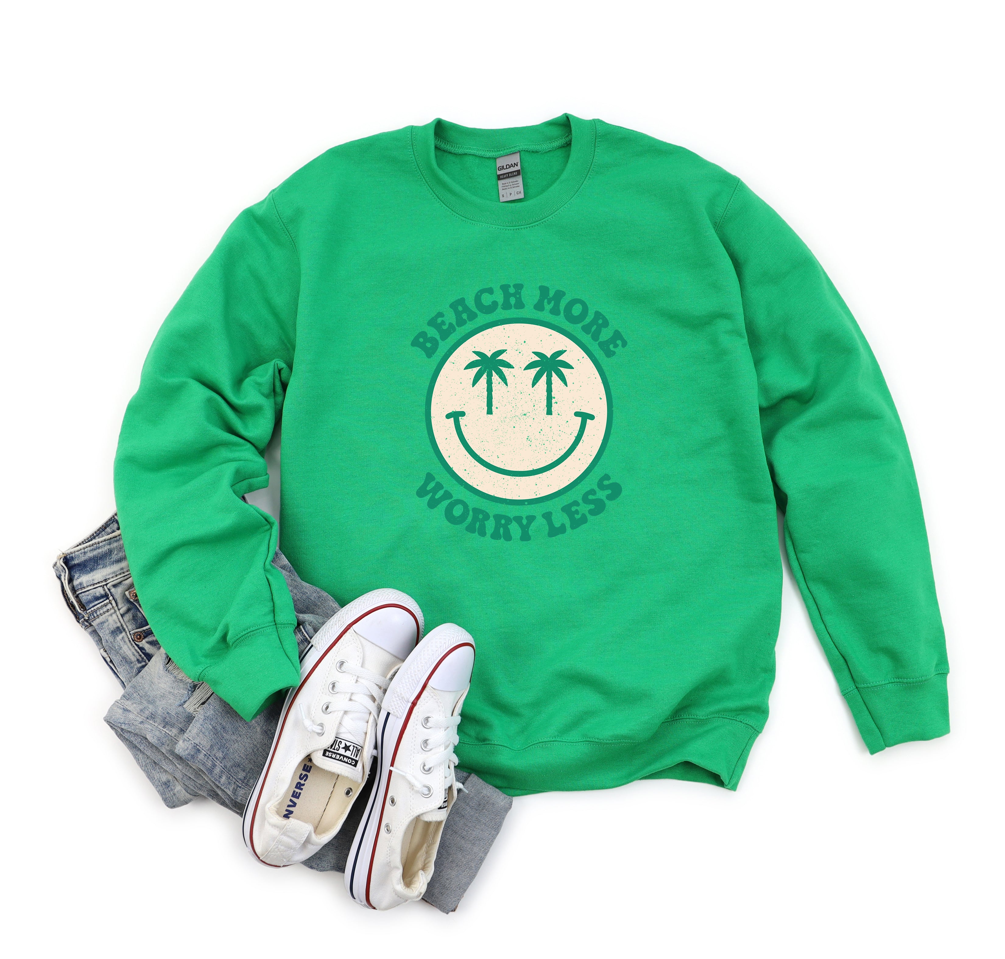 Beach More Worry Less Smiley Face | Sweatshirt
