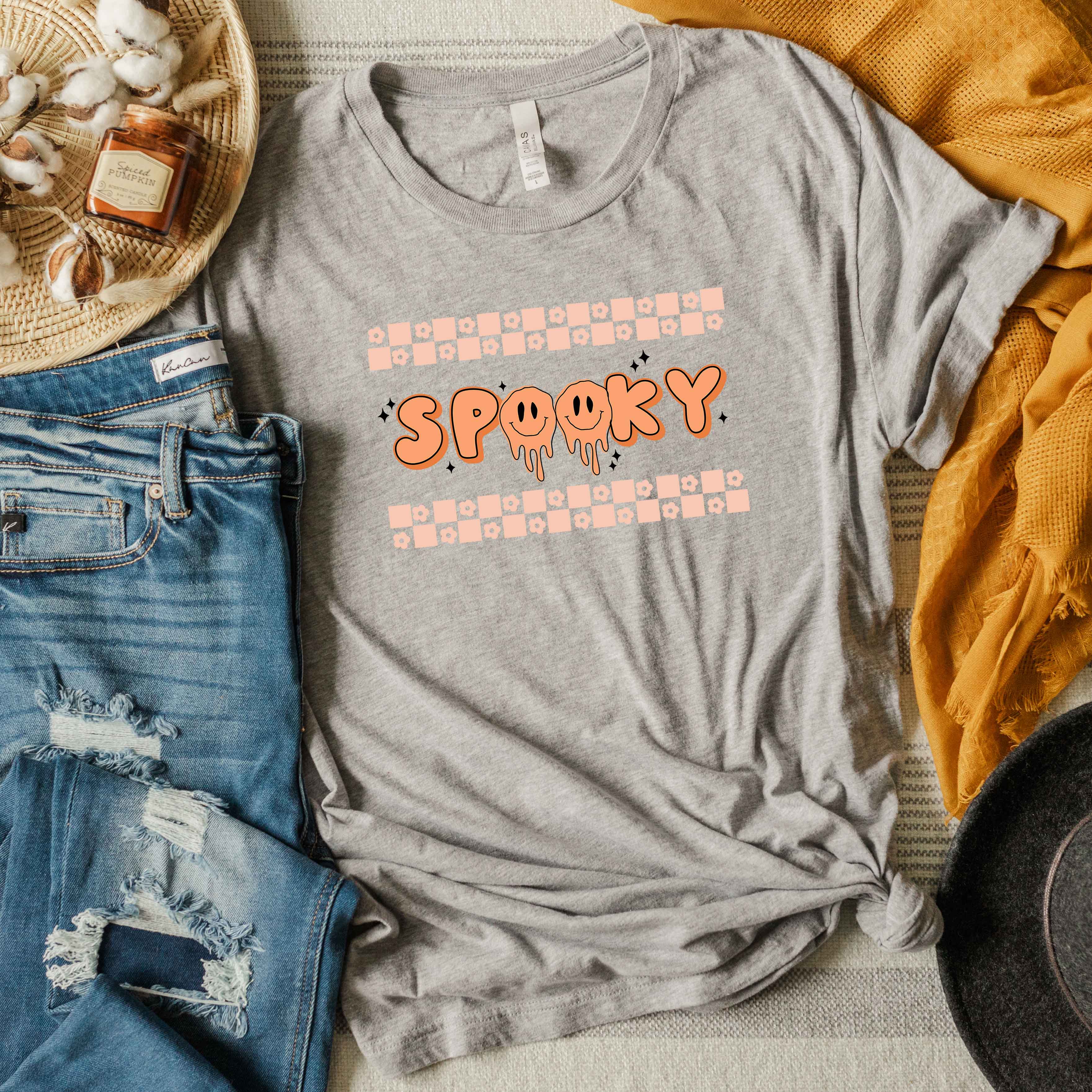 Spooky Checkered Flowers | Short Sleeve Crew Neck