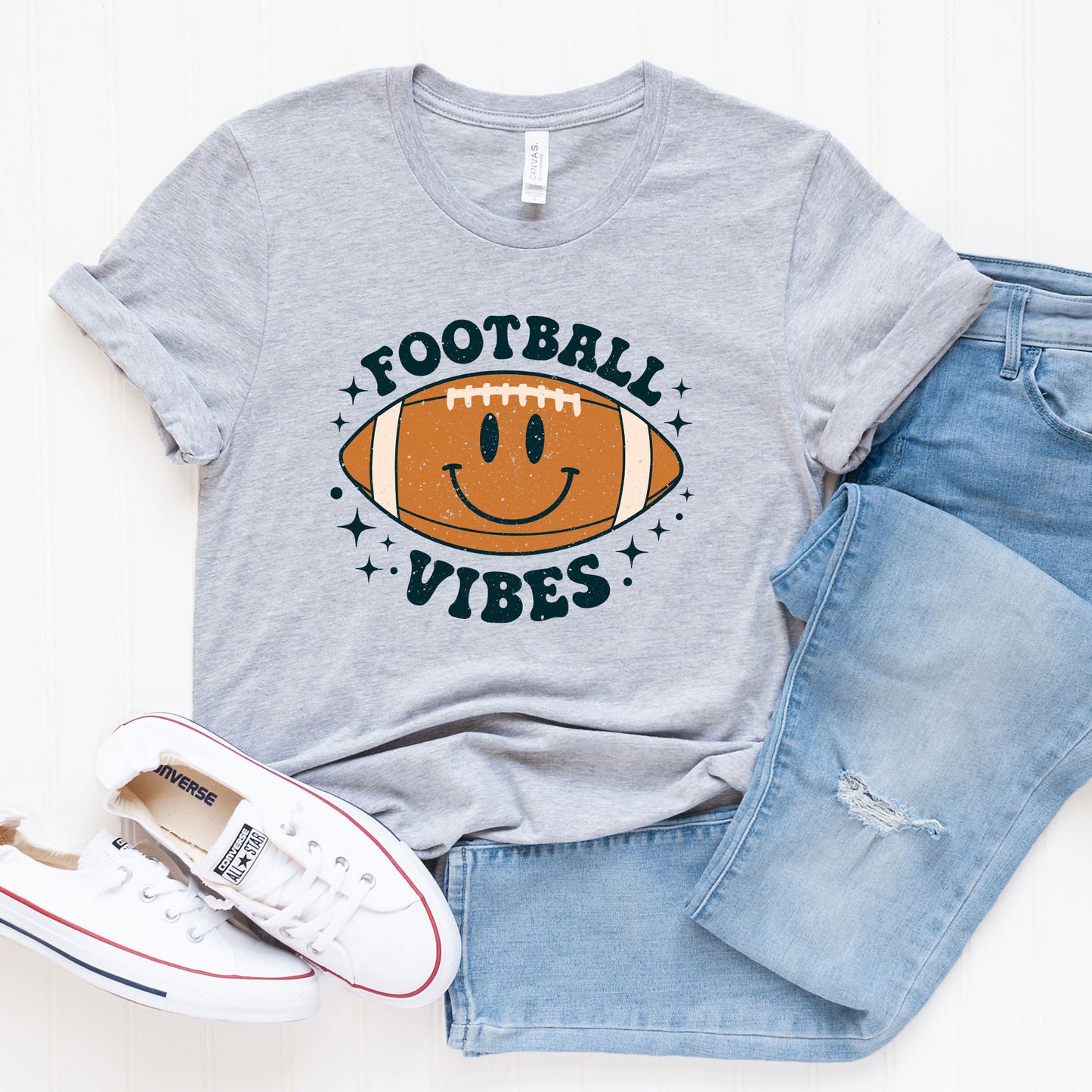 Vintage Football Vibes Smiley Face | Short Sleeve Graphic Tee
