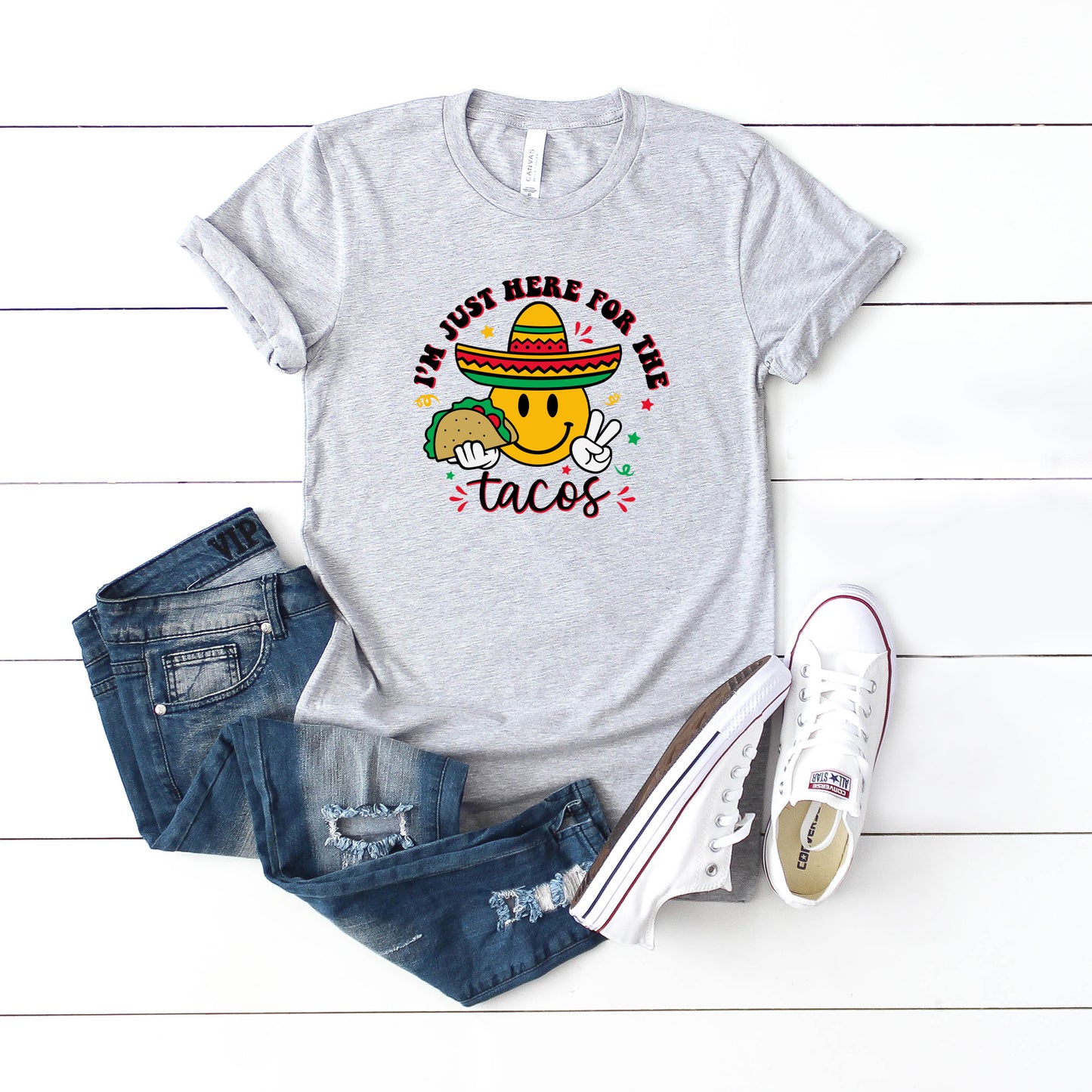 Here For The Tacos Smiley | Short Sleeve Graphic Tee