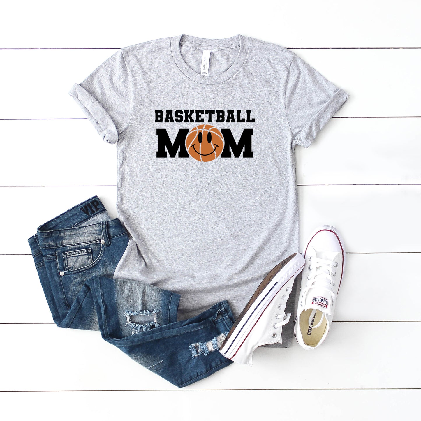 Basketball Mom Smiley Face | Short Sleeve Graphic Tee