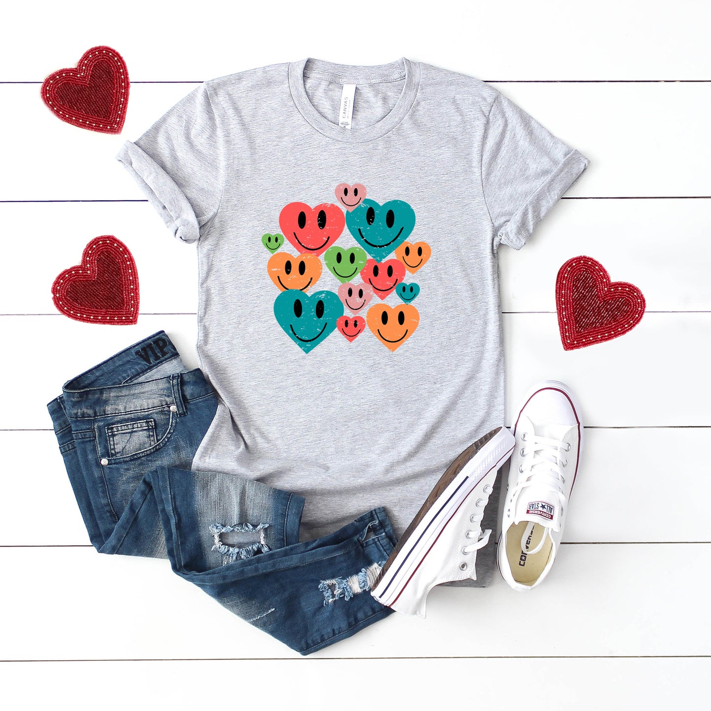 Distressed Smiley Hearts | Short Sleeve Graphic Tee