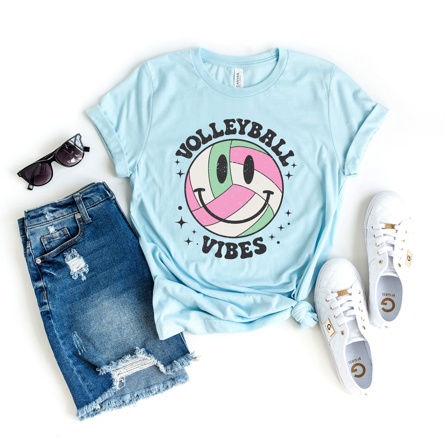 Vintage Volleyball Vibes Smiley Face | Short Sleeve Graphic Tee