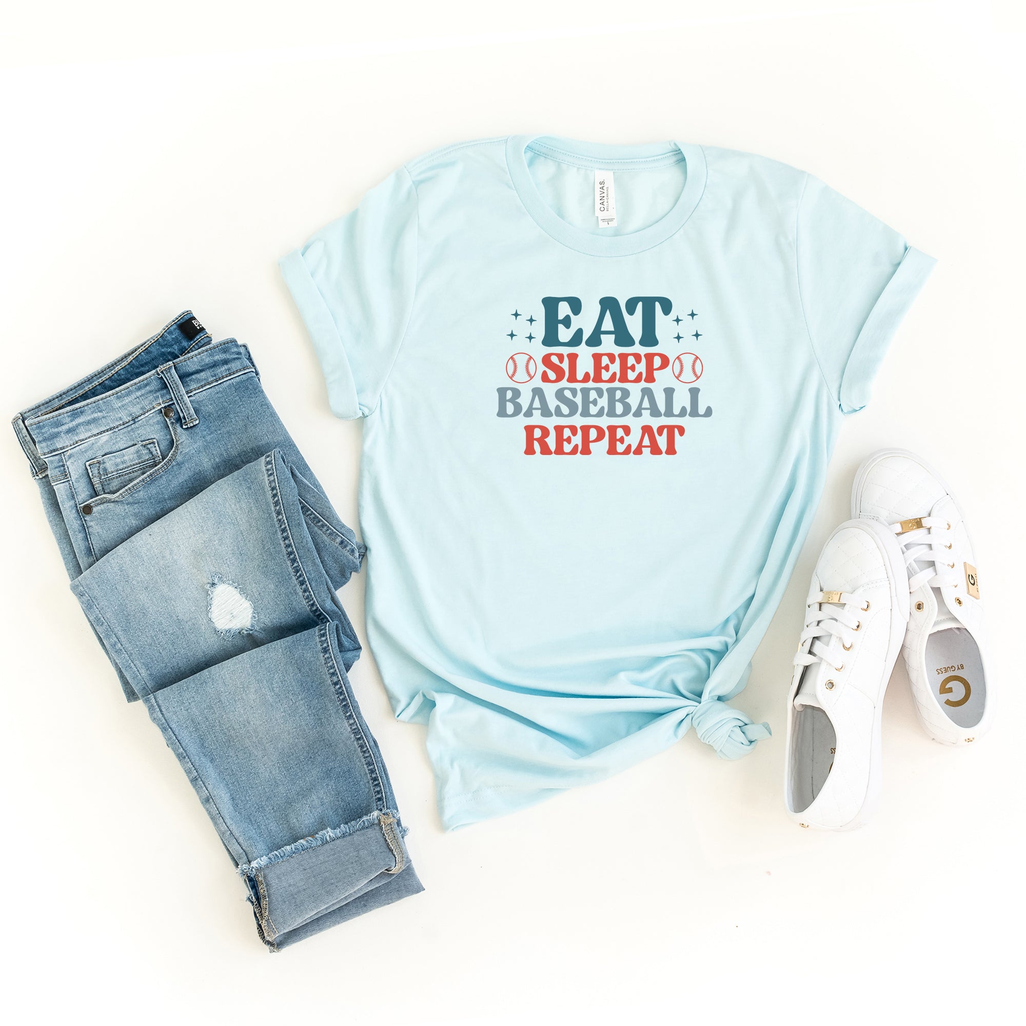 Eat Sleep Baseball Repeat Colorful | Short Sleeve Graphic Tee