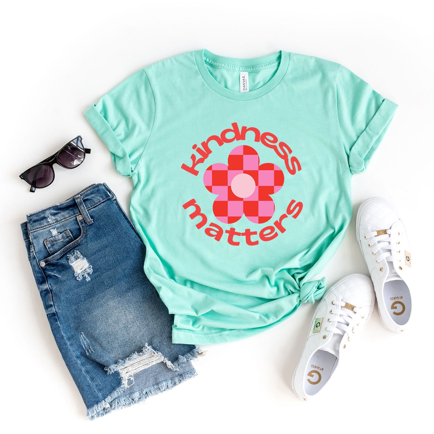 Kindness Matters Checkered Flower | Short Sleeve Graphic Tee