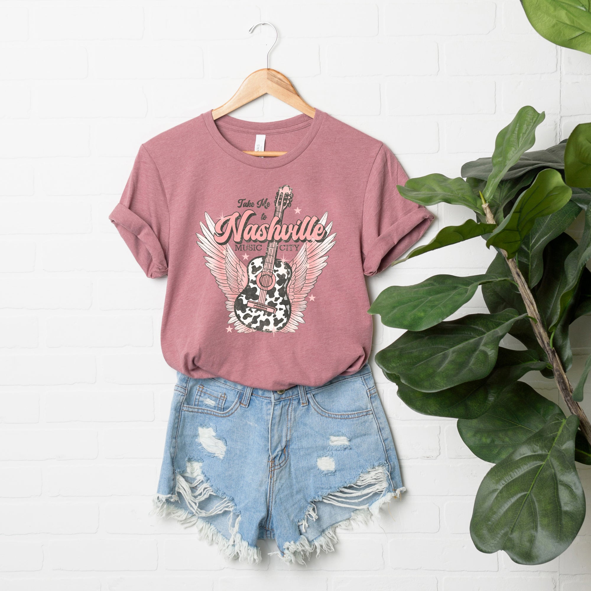 Take Me To Nashville Winged Guitar | Short Sleeve Graphic Tee