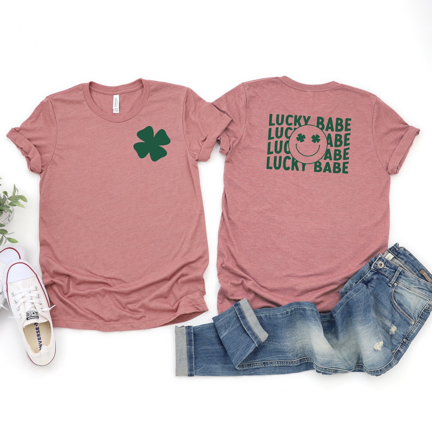 Smiley Lucky Babe Stacked | Front & Back Short Sleeve Graphic Tee