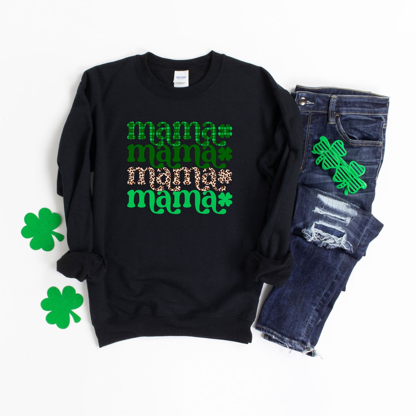 Lucky Mama Plaid Leopard Stacked | Sweatshirt