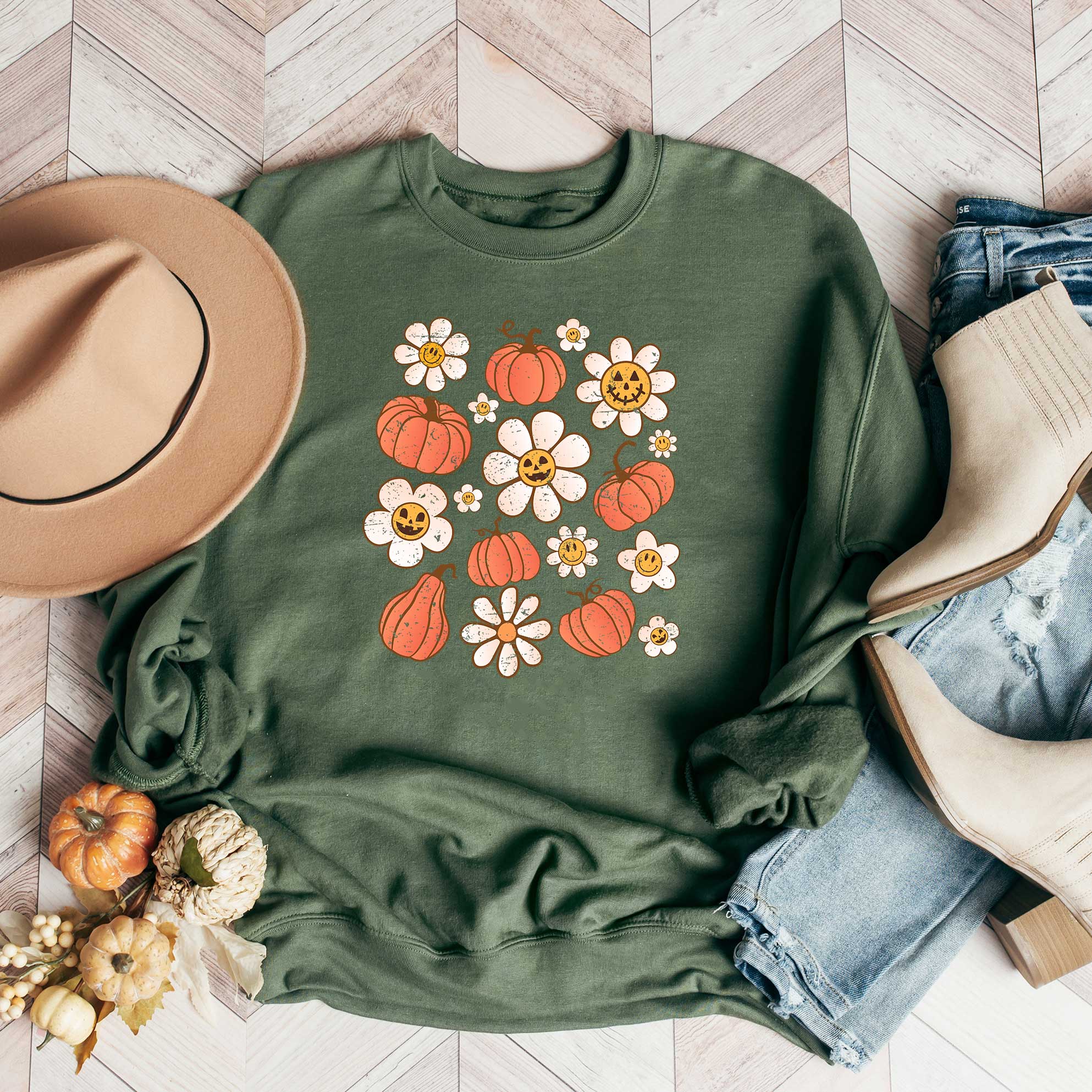 Distressed Flowers and Pumpkins | Sweatshirt