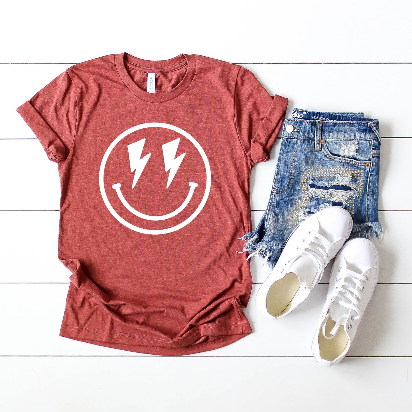 Lightning Bolt Smiley Face | Short Sleeve Graphic Tee