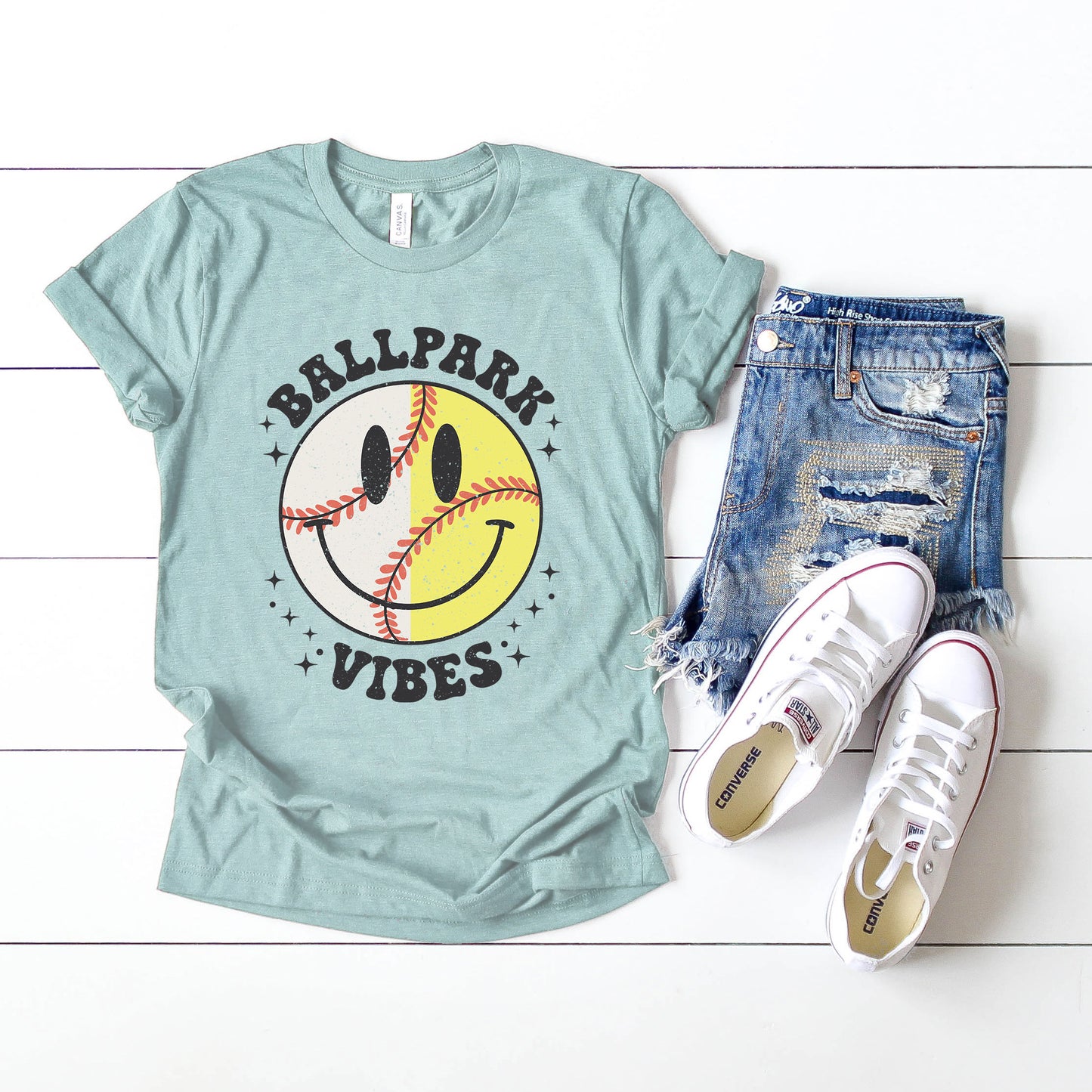 Vintage Ballpark Vibes Smiley Face | Short Sleeve Graphic Tee